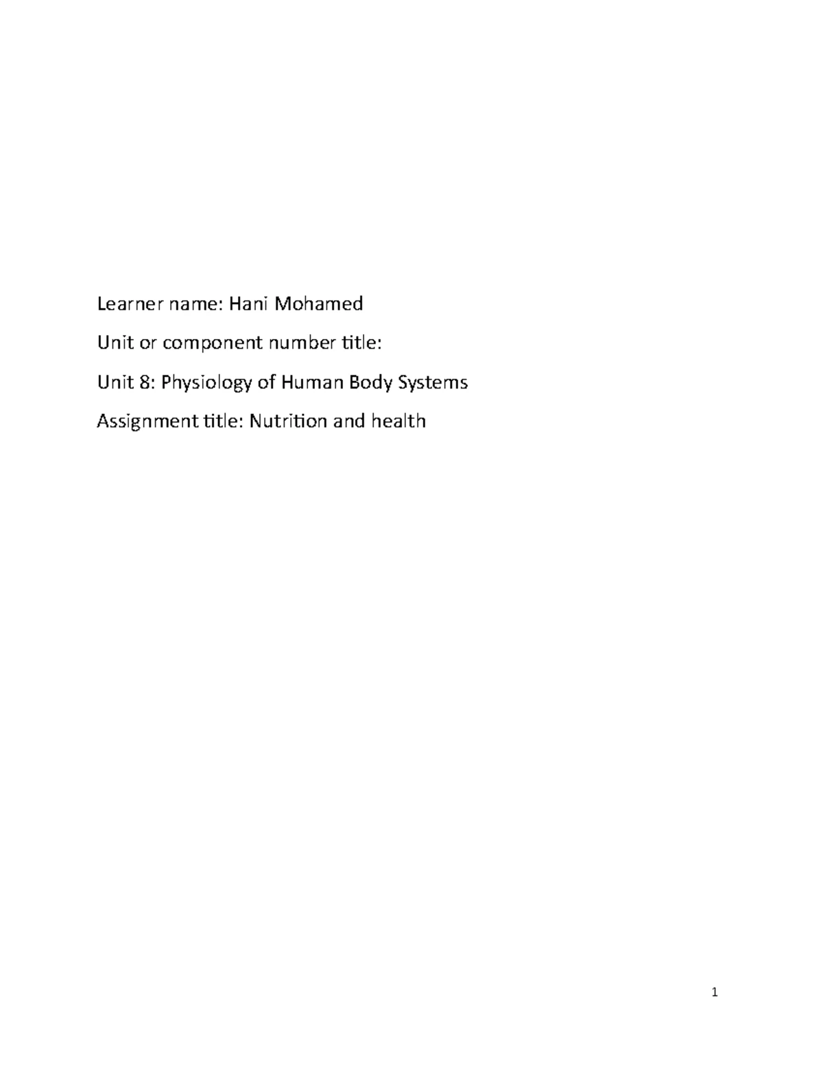 Muscleskeletal coursework unit 8 - resubmission - Hani Mohamed Unit 8 ...