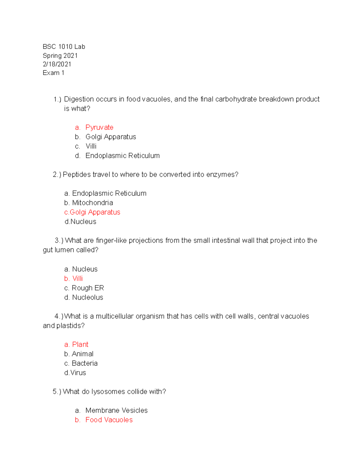 BSC 1010 Lab Exam 1: Key Concepts in Biological Principles - Studocu