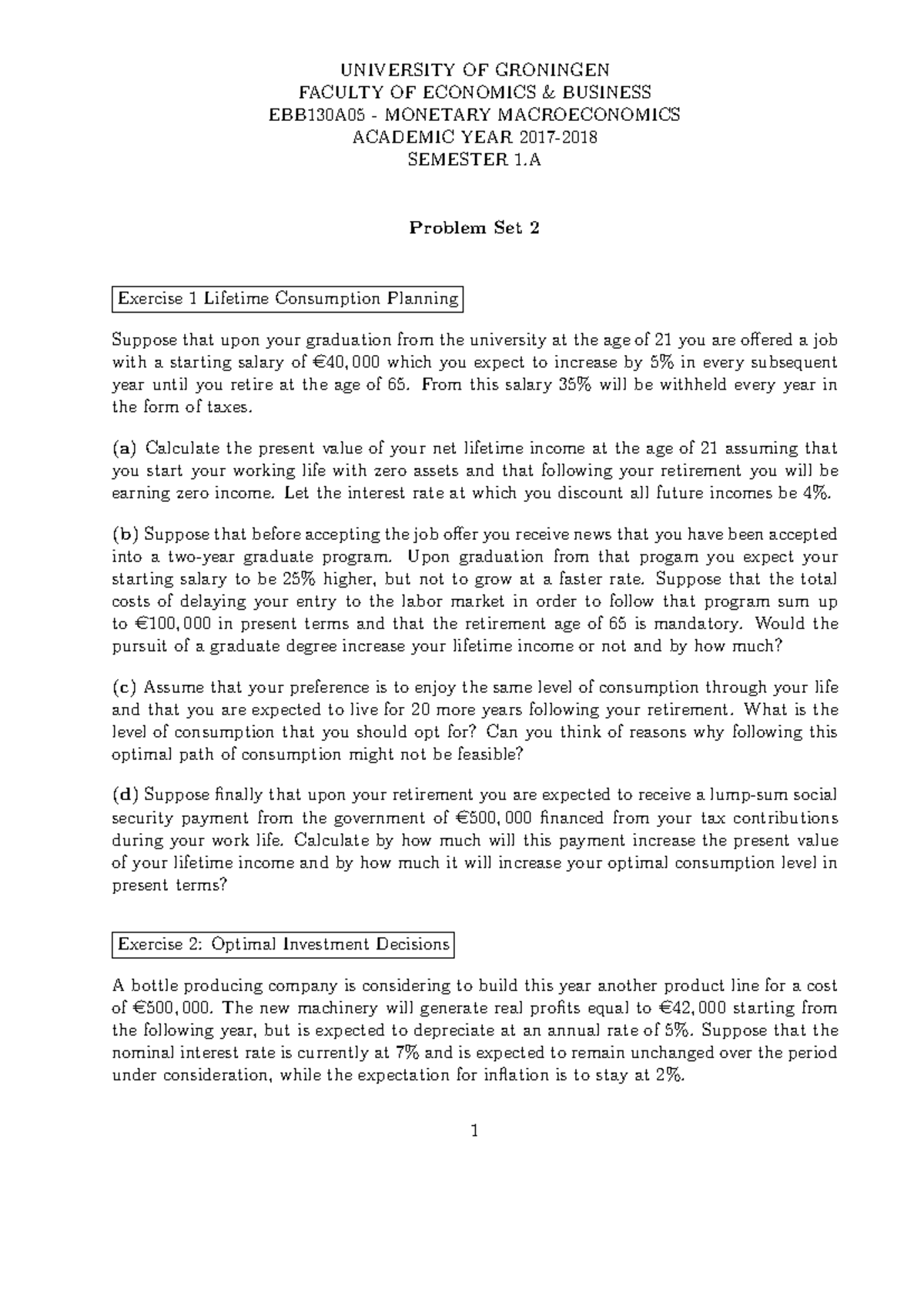 EBB130A05 - Monetary Macroeconomics Tutorial Questions Week 2 - Studeersnel