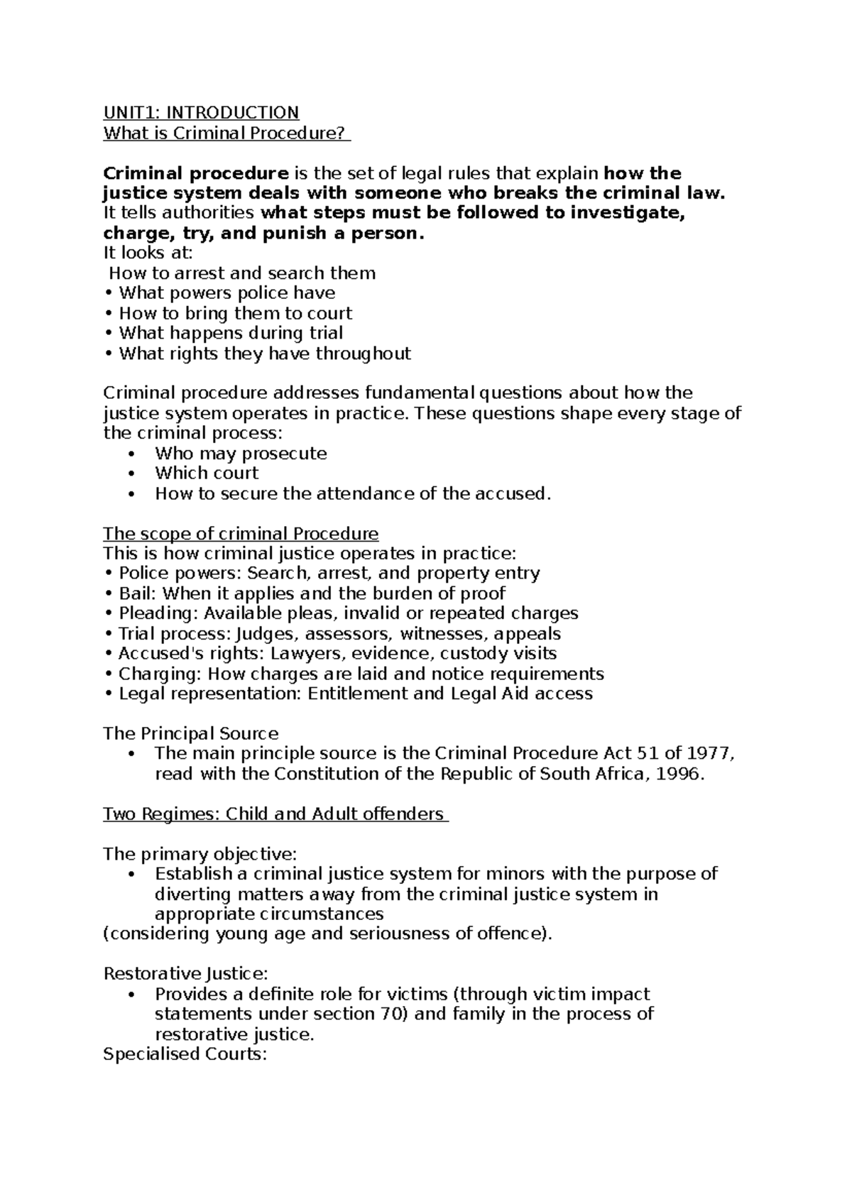 Criminal Procedure Overview: Unit 1-4 Study Notes - Studocu