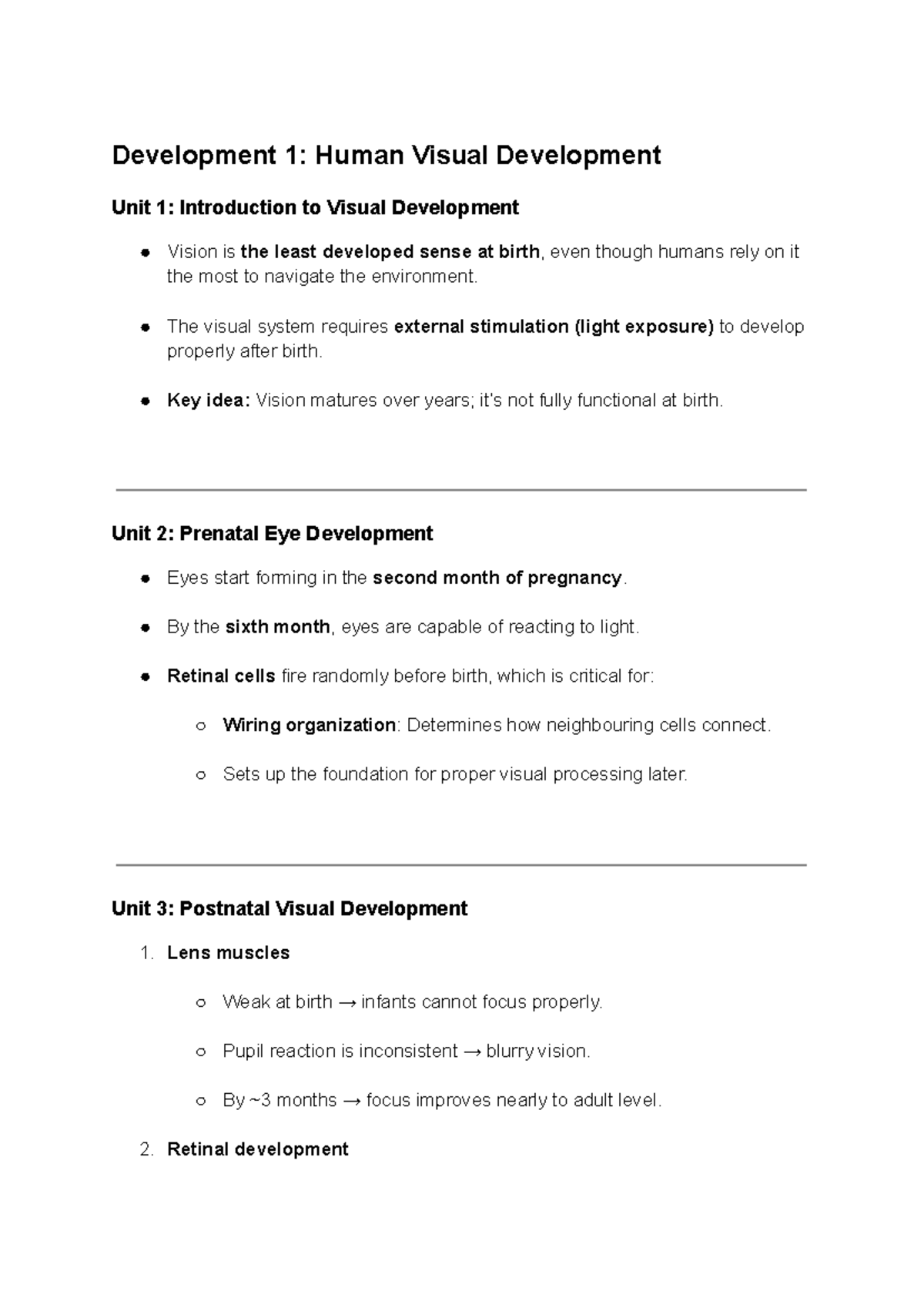 Development 1: Human Visual Development Overview and Key Concepts - Studocu