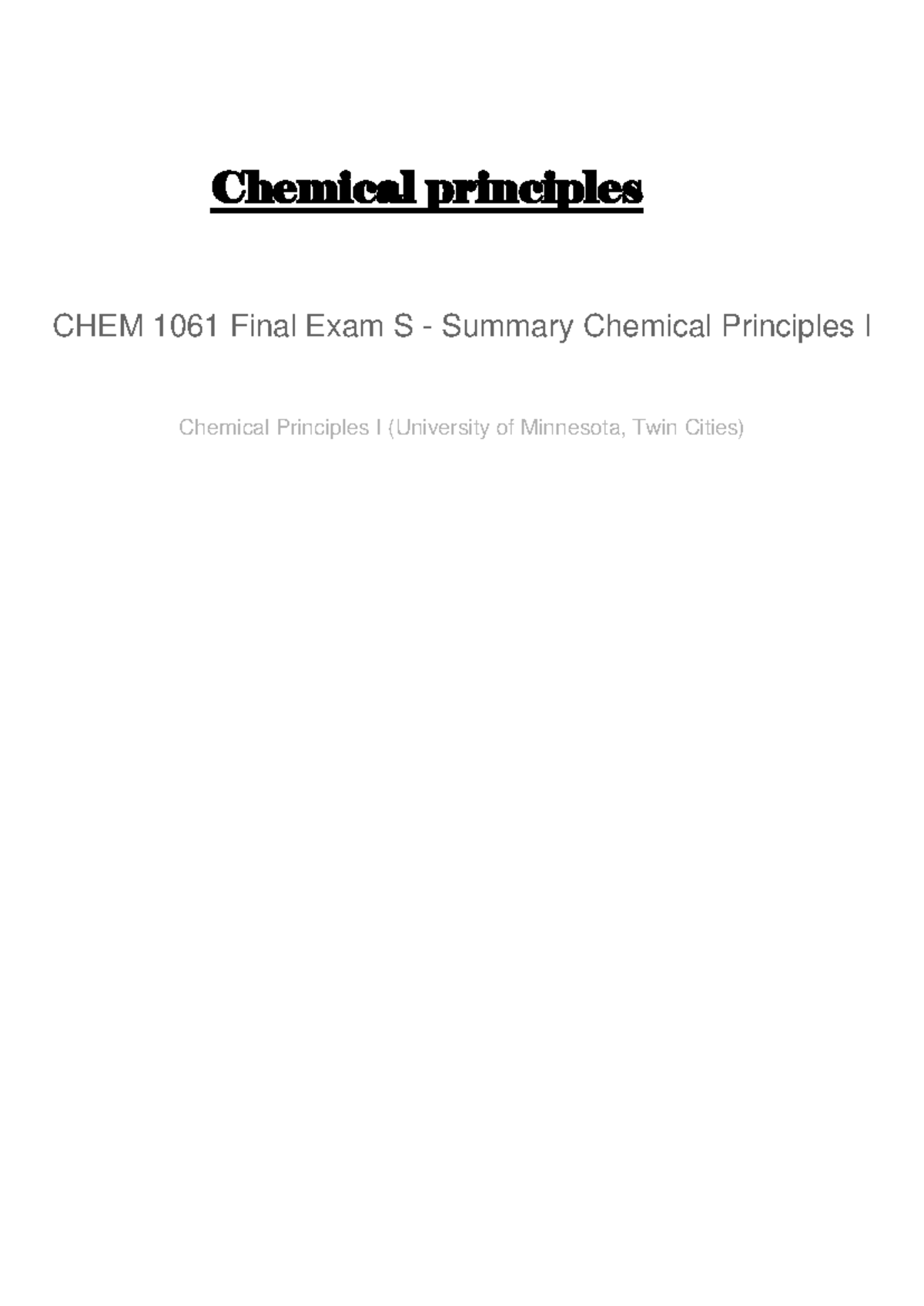 Chemical Principles I CHEM 1061 Final Exam Study Guide - Studocu