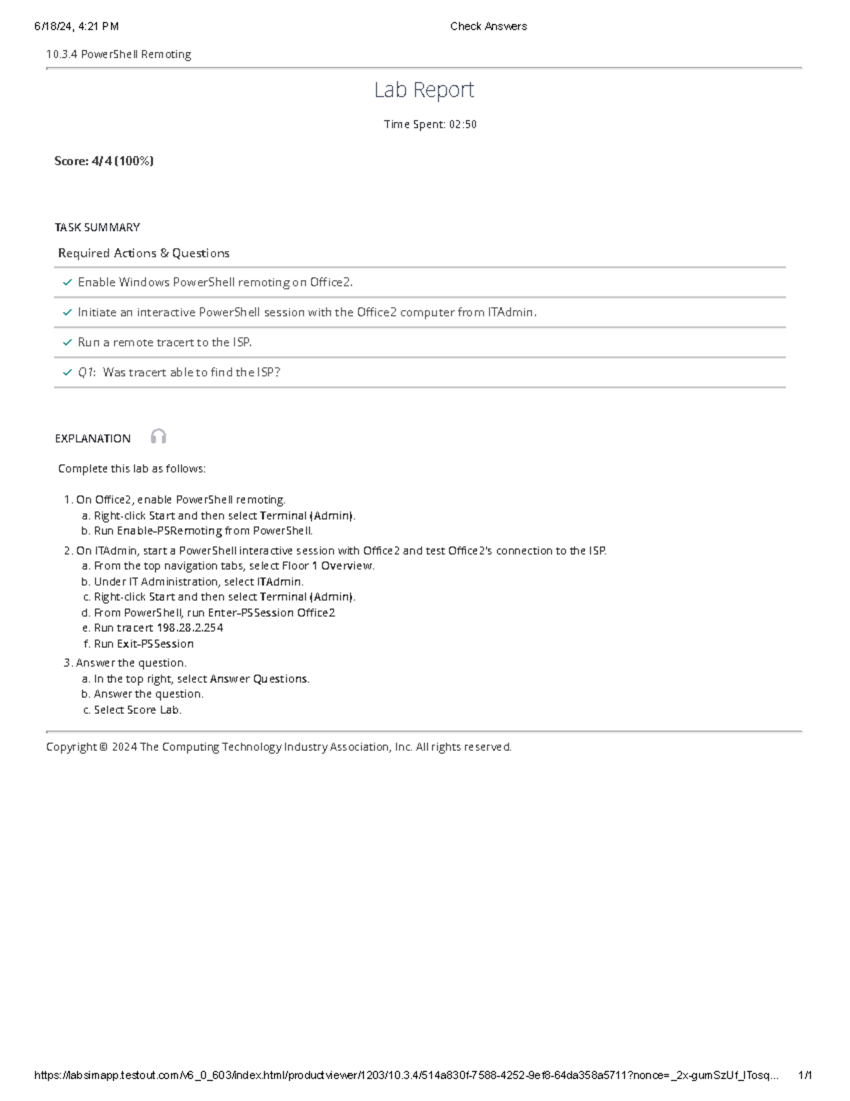 10.3.4 - PowerShell Remoting Lab Report and Task Summary - Studocu
