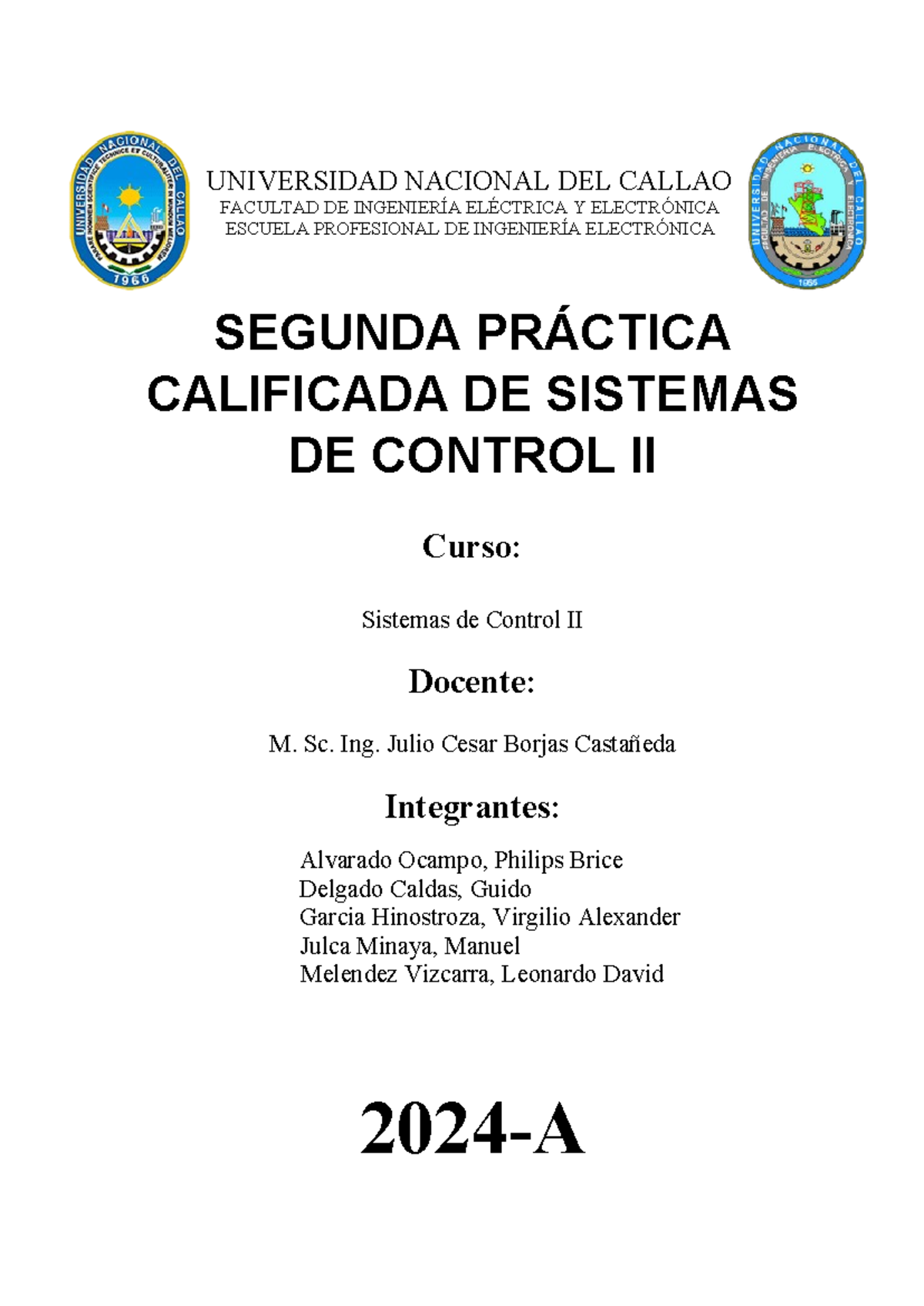 Segunda Práctica Calificada Sistemas de Control II 2024-A - MATLAB ...
