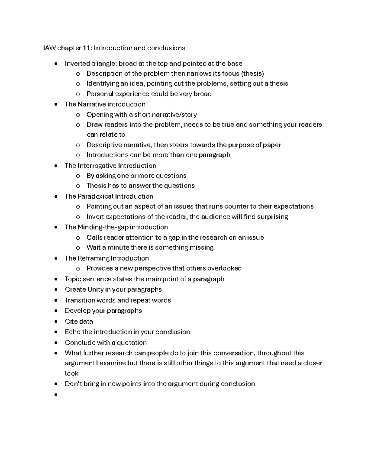IAW 11: Notes on Introductions and Conclusions Techniques - Studocu