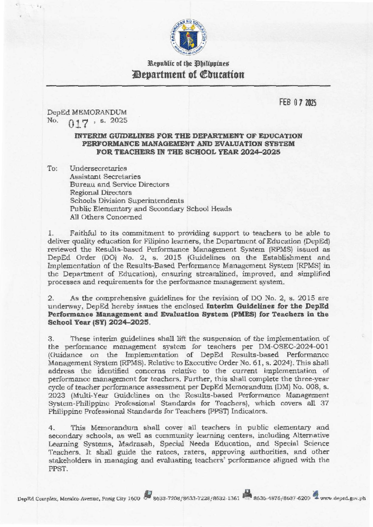 Interim Guidelines for DepEd PMES for Teachers SY 2025 - Studocu