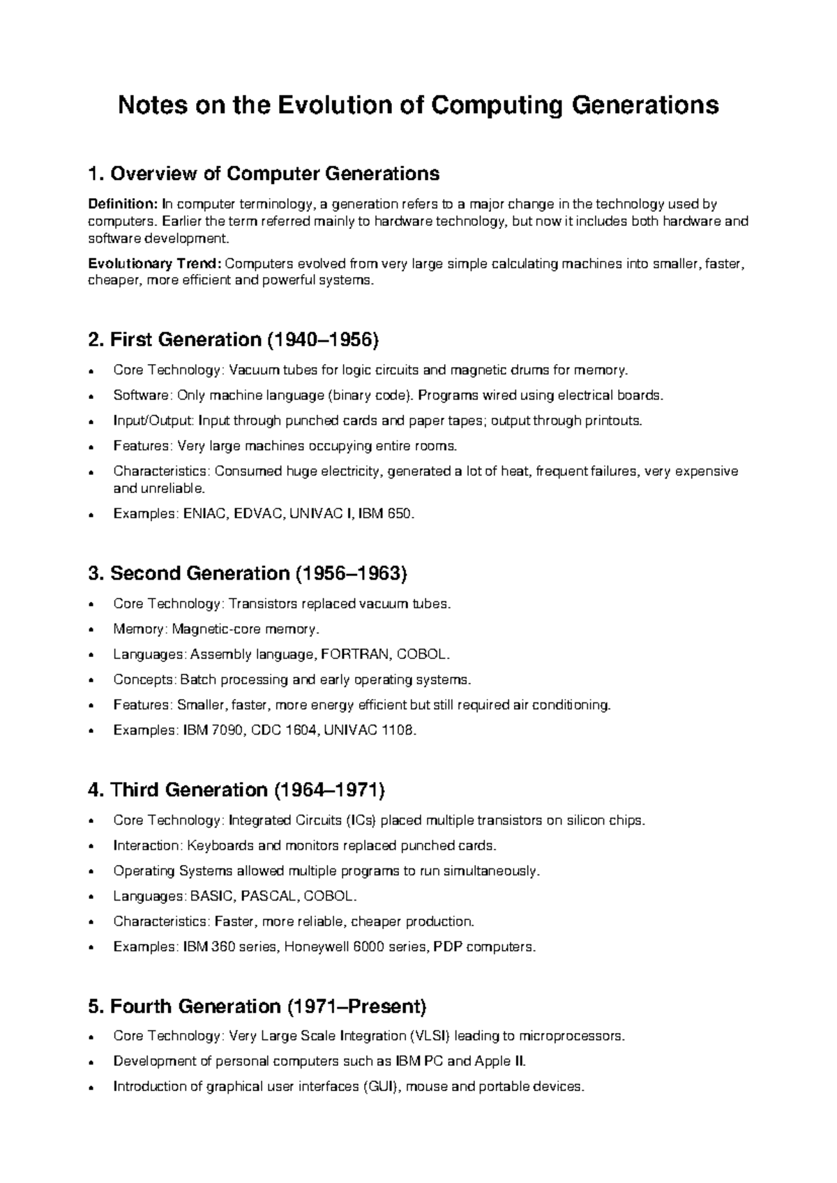 Computer Generations Notes A4: Evolution from Vacuum Tubes to ...