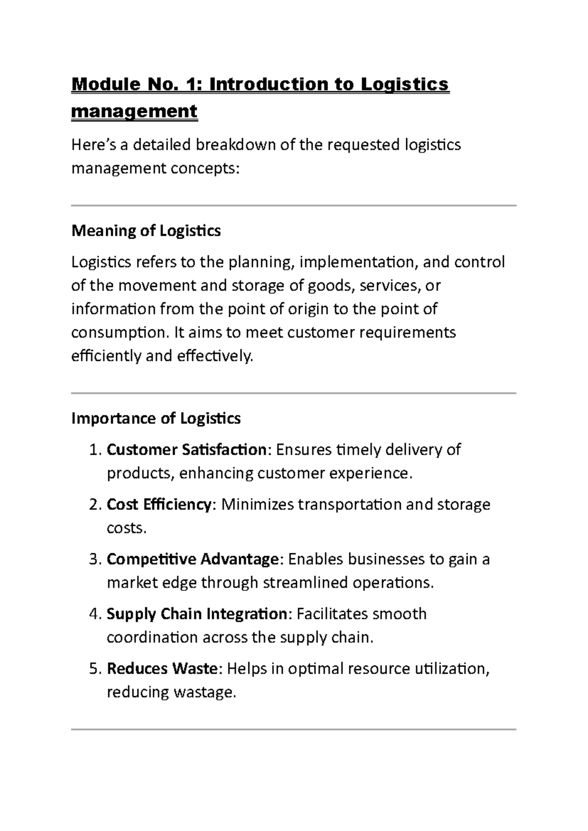 LOG 101: Comprehensive Notes on Logistics Management Concepts - Studocu
