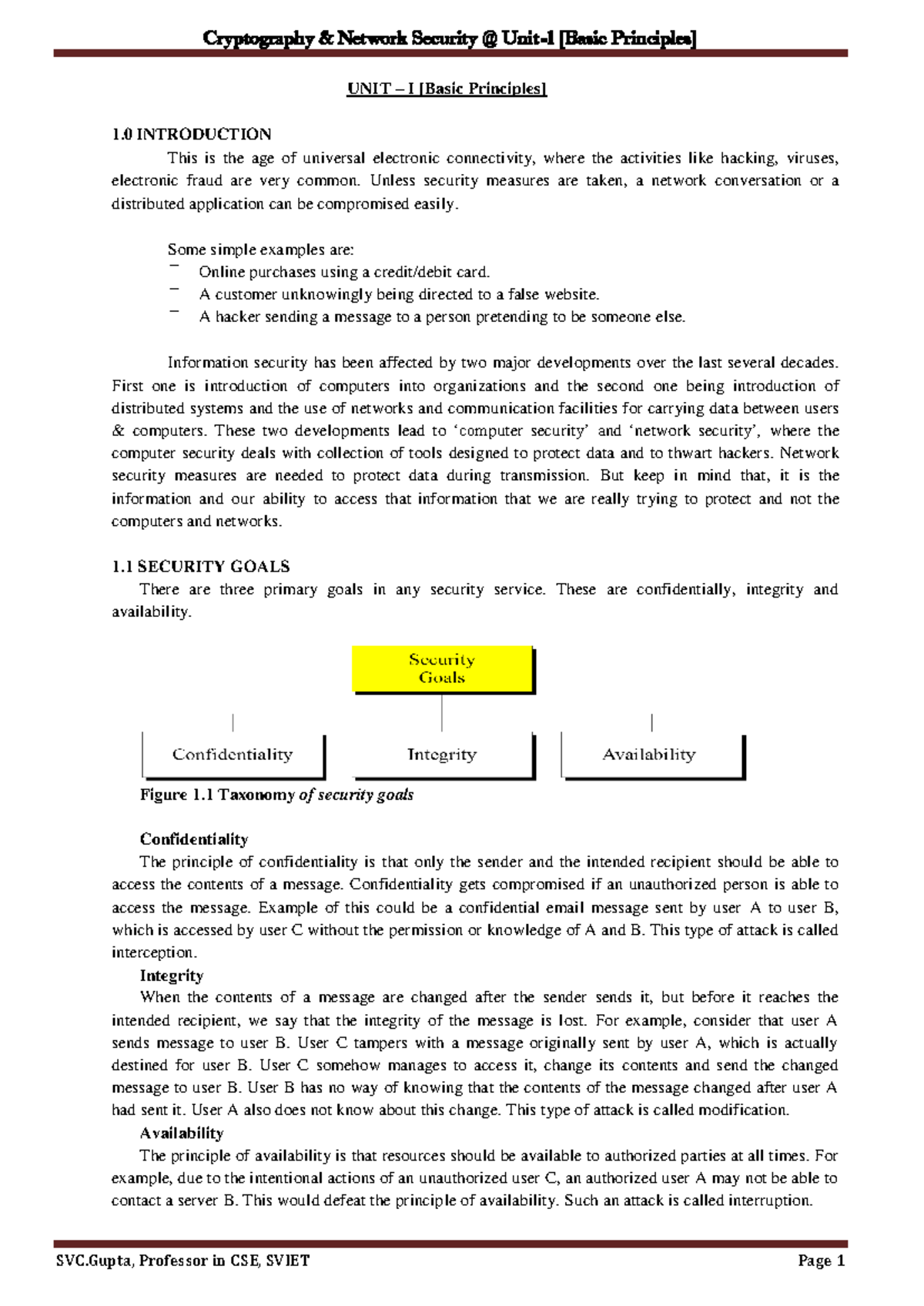 CNS Unit-1 - Good - Cryptography & Network Security @ Unit- 1 [Basic ...