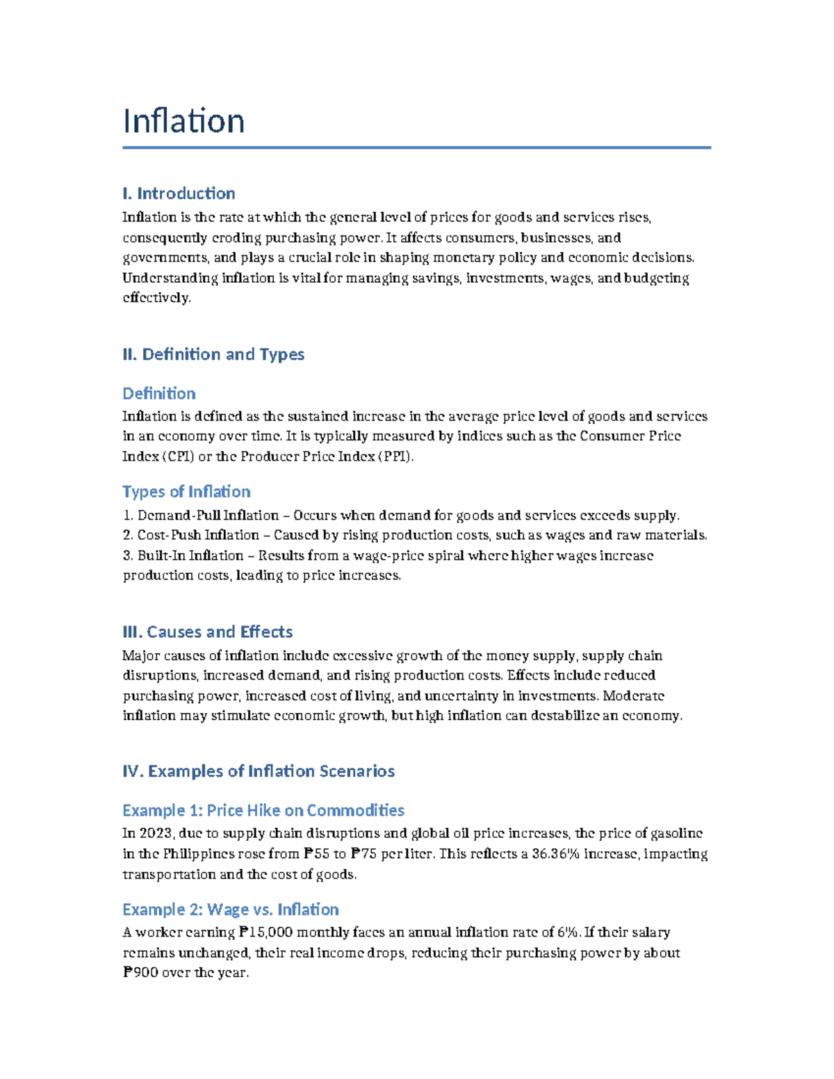 Inflation Overview and Economic Implications - ECON 101 - Studocu