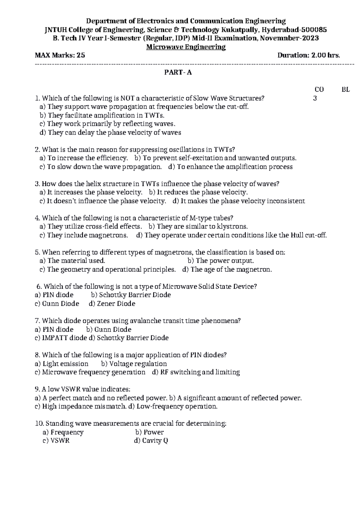 MWE MID II 2023 - Practice Question Paper (Microwave Engg) - Studocu