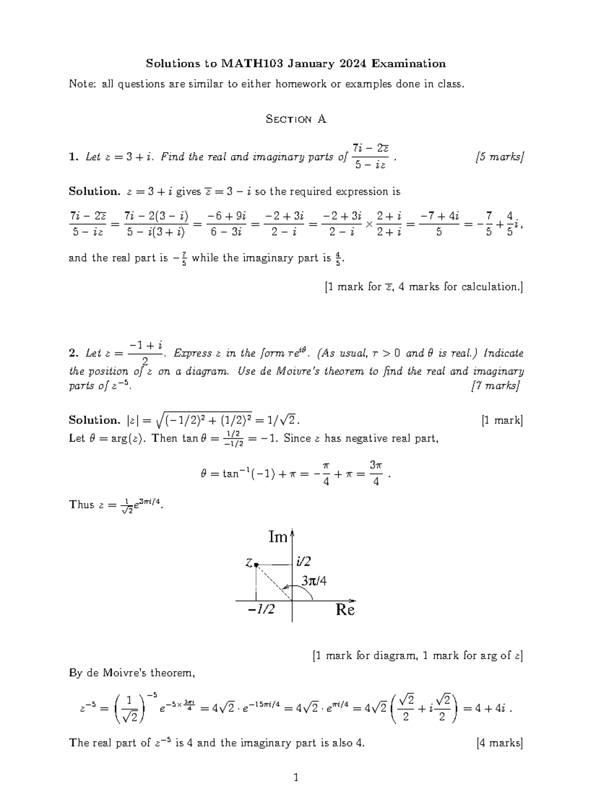 Solutions to MATH103 January 2024 Exam Questions and Answers - Studocu