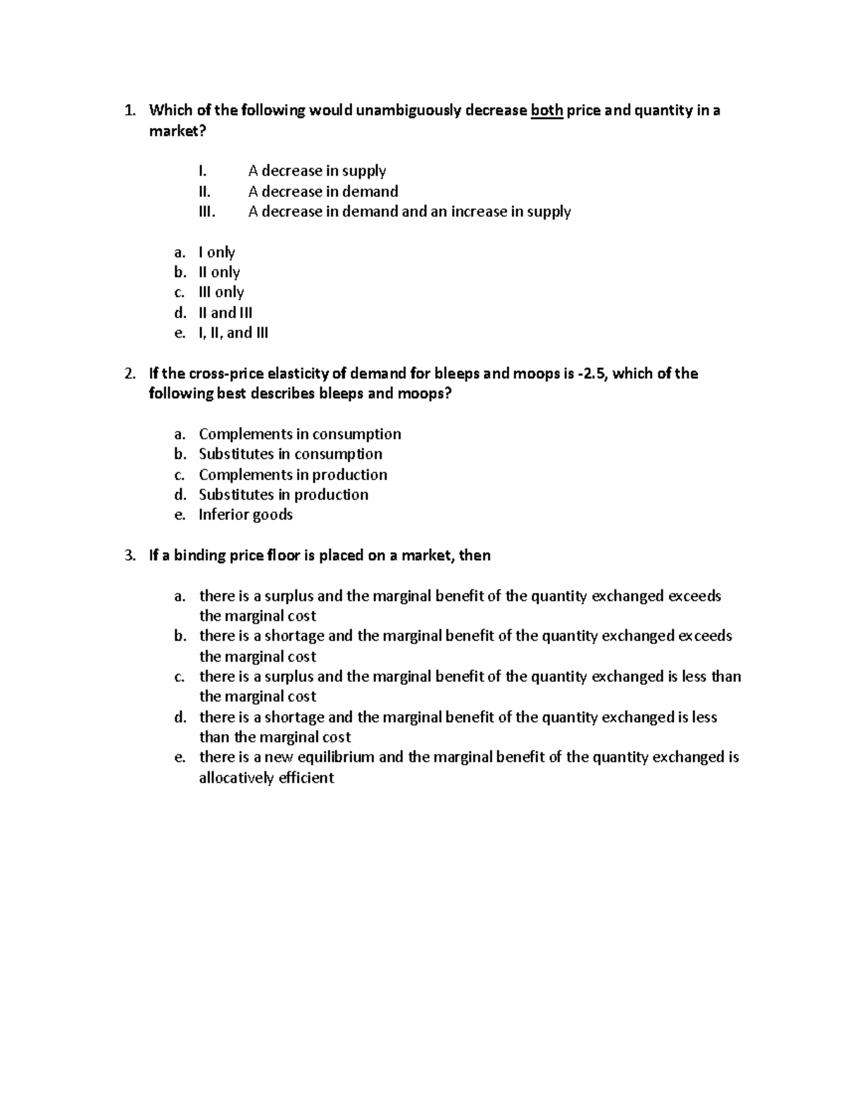 Microeconomics Exam Review Questions & Solutions (Course Code: ECON 101 ...
