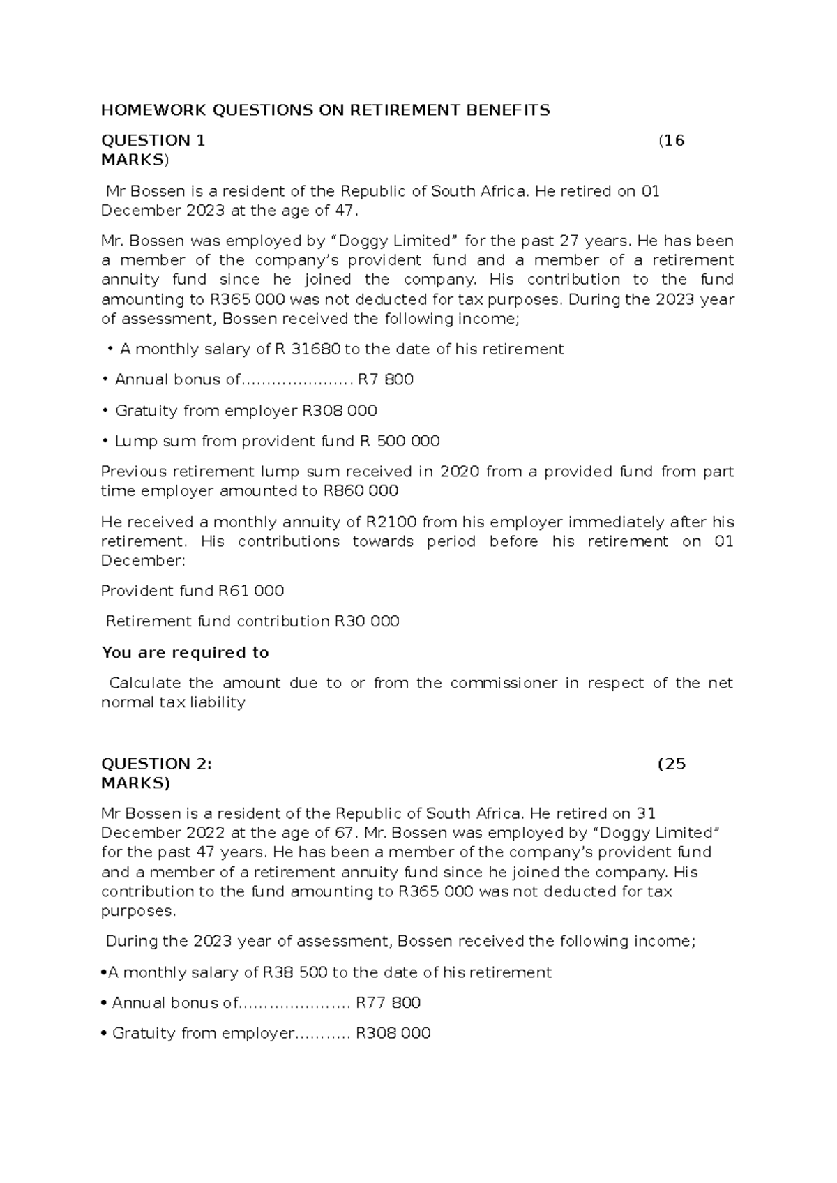 Homework Questions on Retirement Benefits (2023 Assessment) - Studocu
