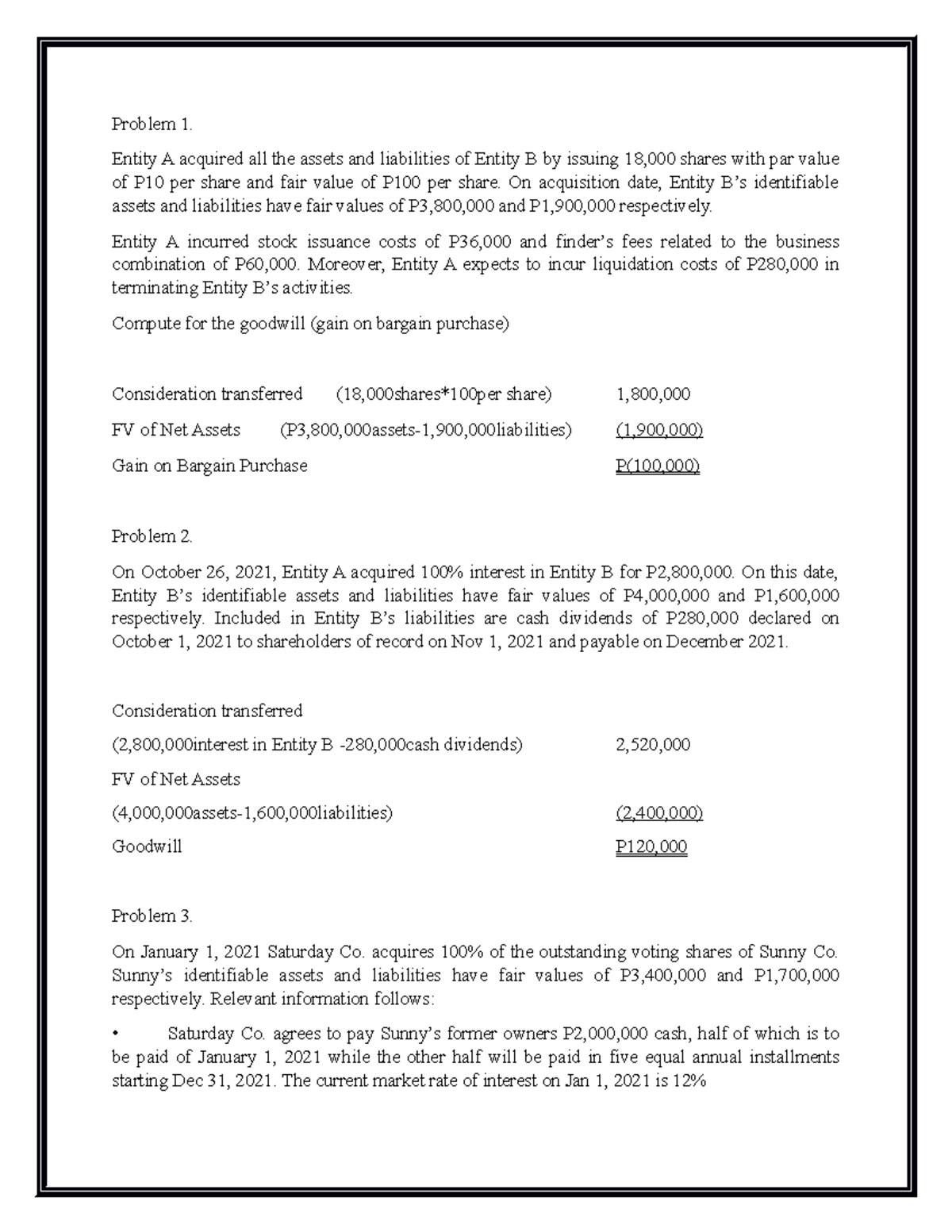 Quiz - Accounting for Business Combinations: Goodwill Calculation - Studocu