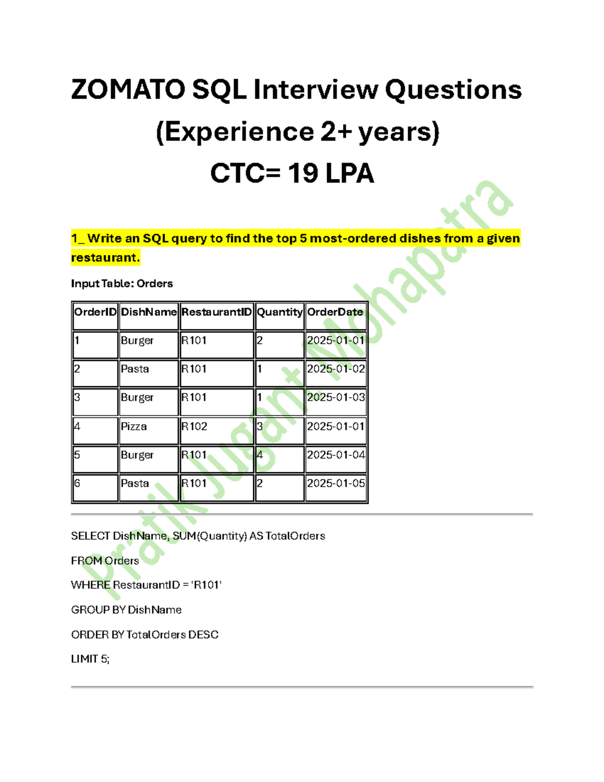 Zomato interview questions 1738566870 - ZOMATO SQL Interview Questions ...