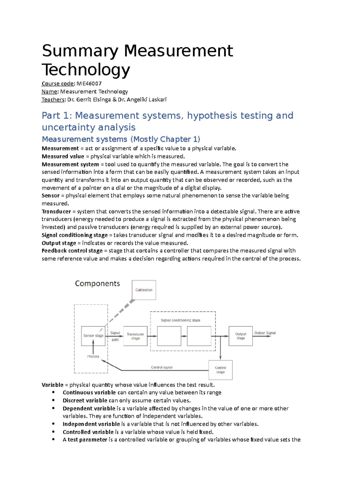 Summary of Measurement Technology (Course Code: ME) - Studeersnel