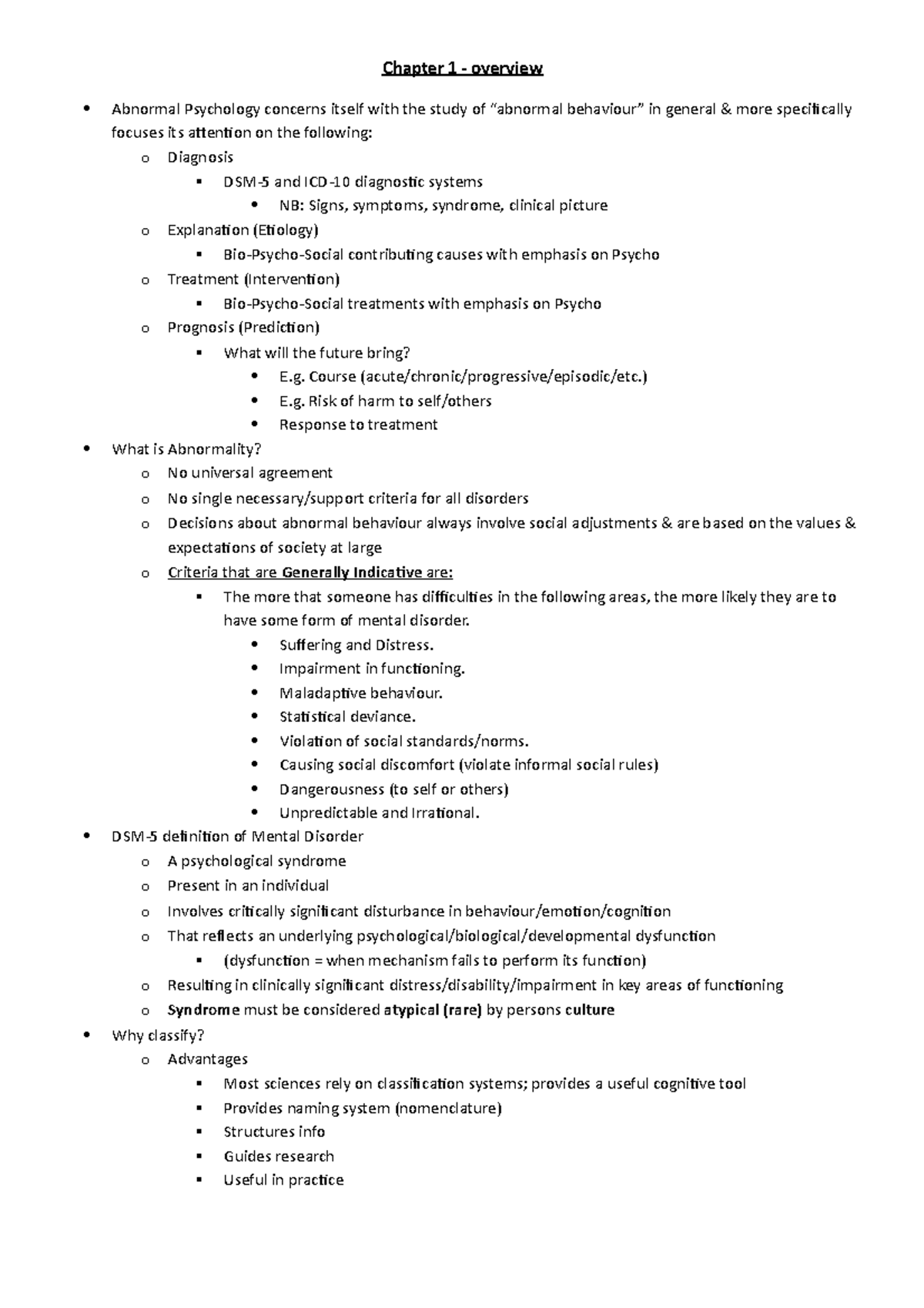Chapter 1 - Overview - Chapter 1 overview Abnormal Psychology concerns ...