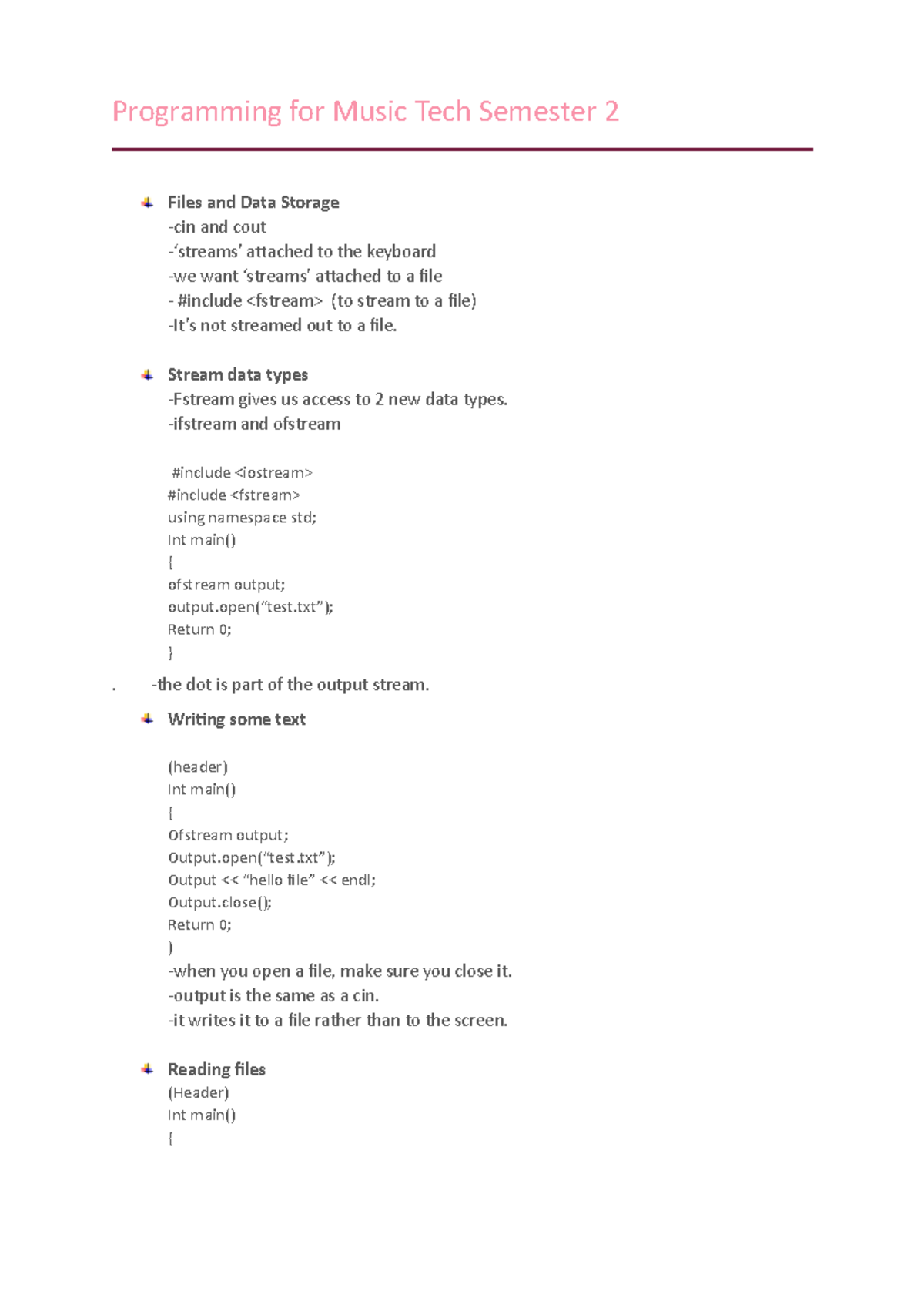 Programming Notes - Taught by Matthew Stephenson - Programming for ...