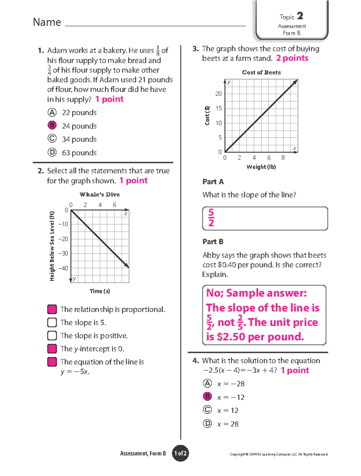 Topic 2 Assessment B Answer Key - Cost of Beets &amp; Flour Supply - Studocu
