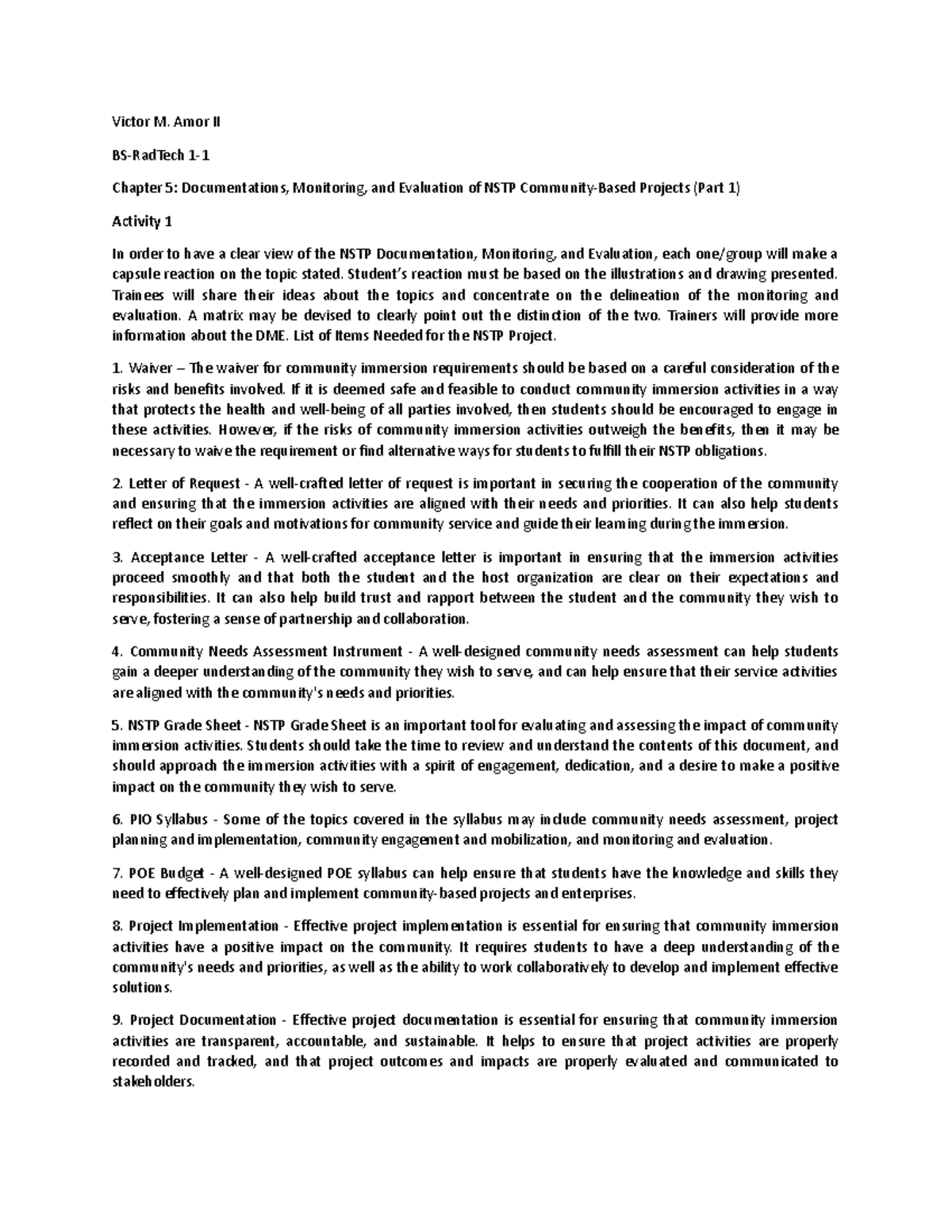 NSTP-Chapter 5: Documentation, Monitoring & Evaluation of Community ...