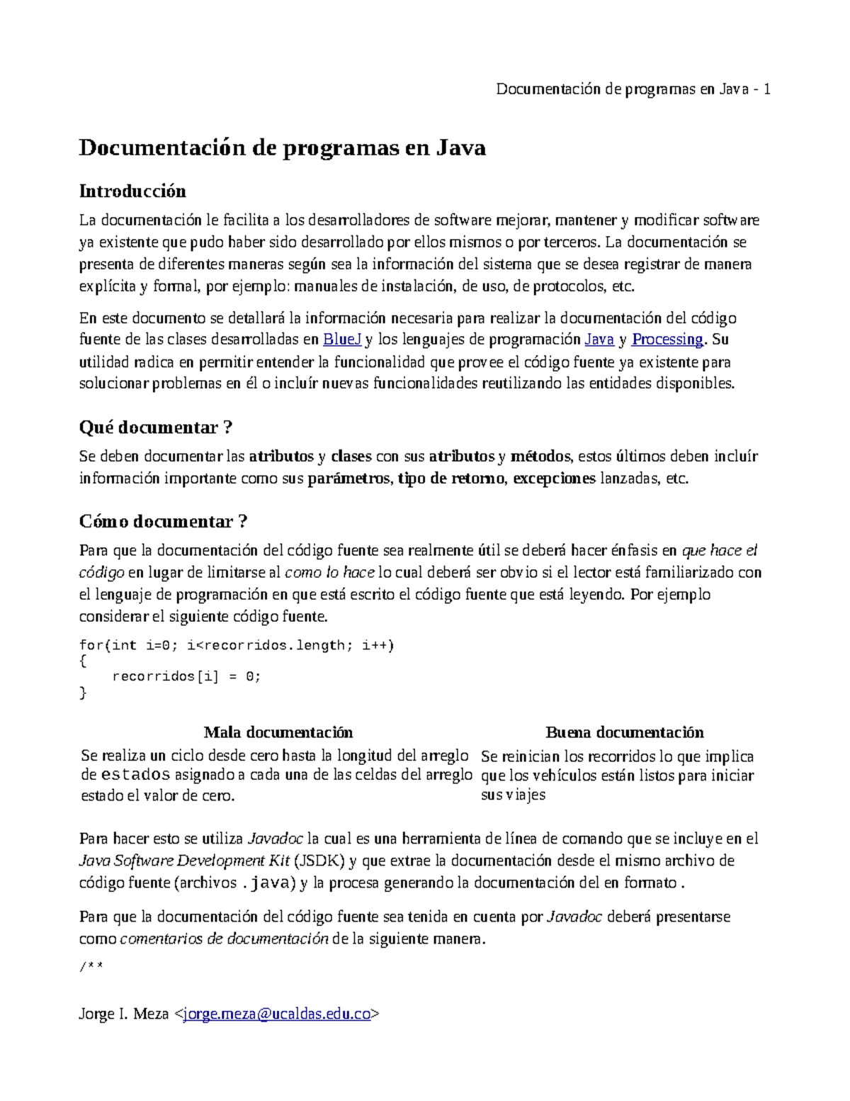 Documentación de programas en Java - de programas en Java 1 de ...