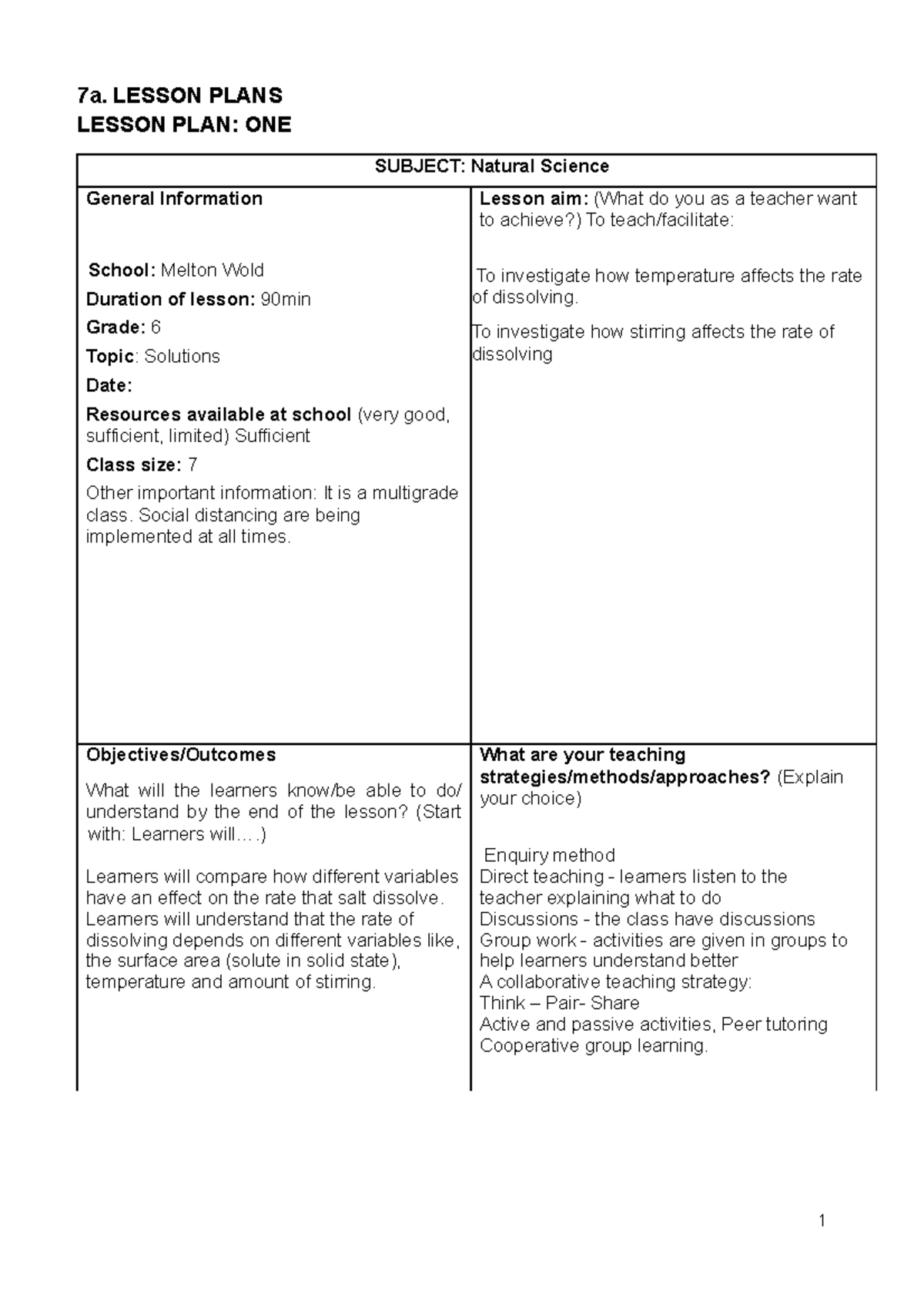 TPN3703 Natural Science Lesson Plan: Exploring Solutions in Grade 6 ...