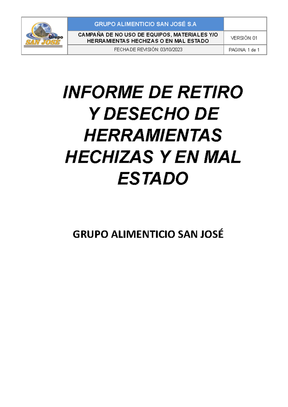 Informe Campaña de Retiro de Herramientas Hechizas - Versión 01 - Document Preview