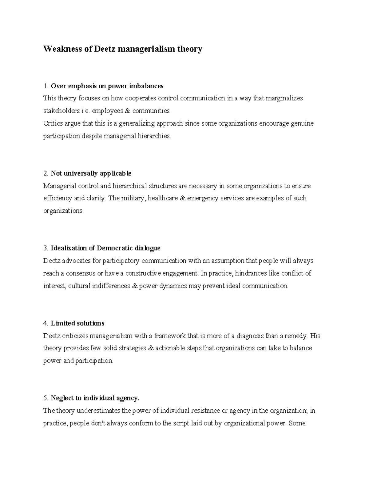 Weaknesses in Deetz's Managerialism Theory: A Critical Analysis (MCT ...