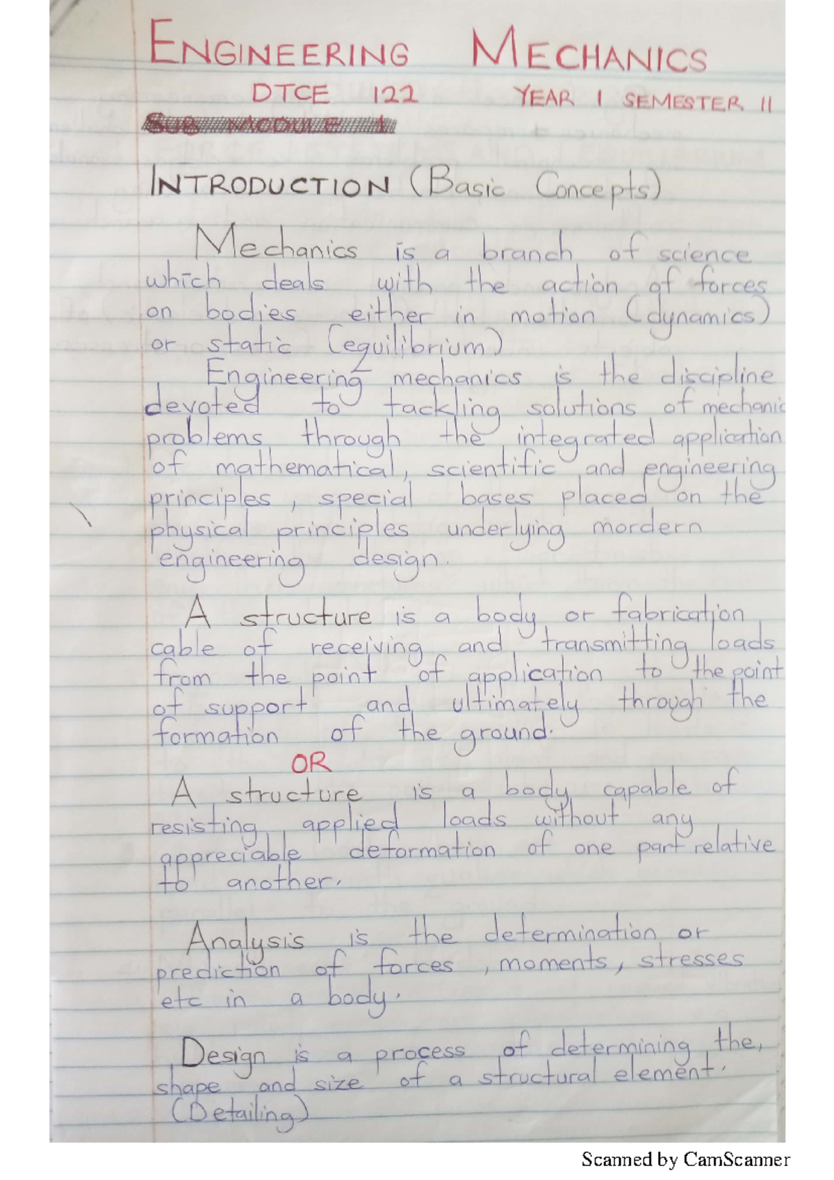 Engineering Mechanics DTCE 122: Force Systems and Equilibrium ...