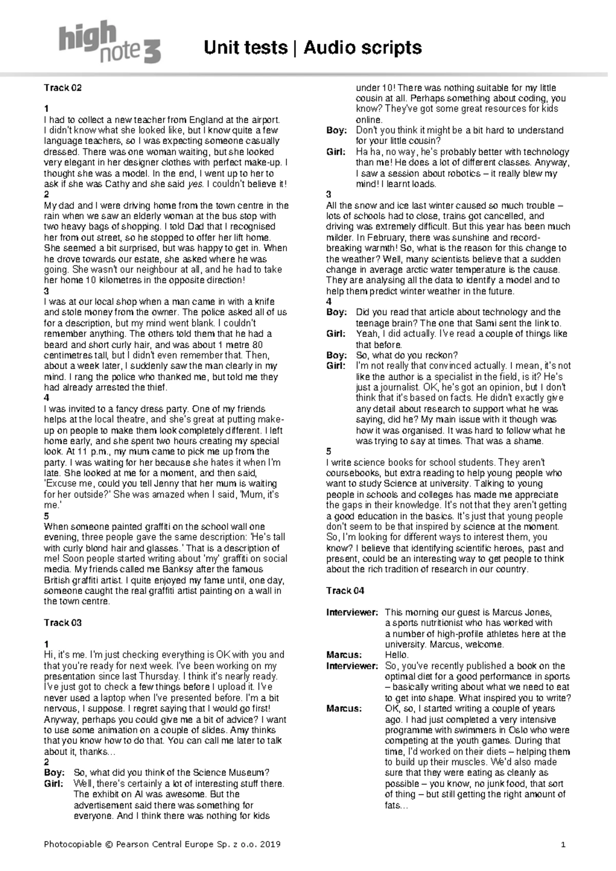High Note 3 Cumulative Tests (Units 1–4) - Vocabulary, Grammar, Use of ...