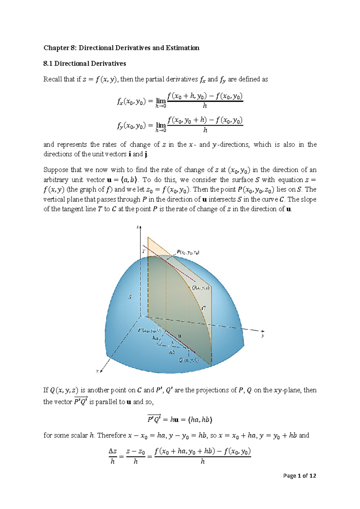 {Lecture Notes} Chapter 8 - Chapter 8: Directional Derivatives and ...