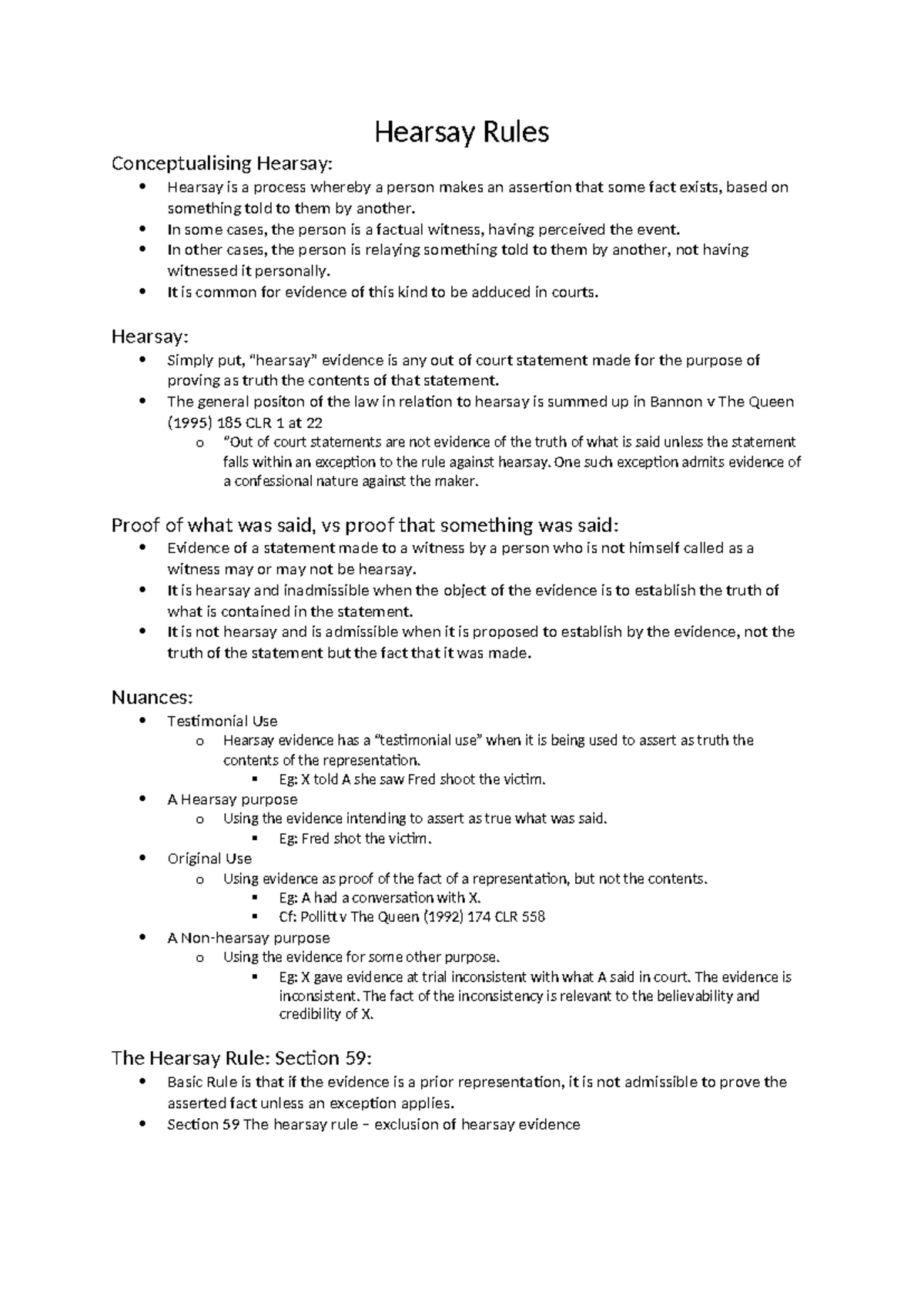 Character Evidence Summary Notes (LAW 101) - Studocu