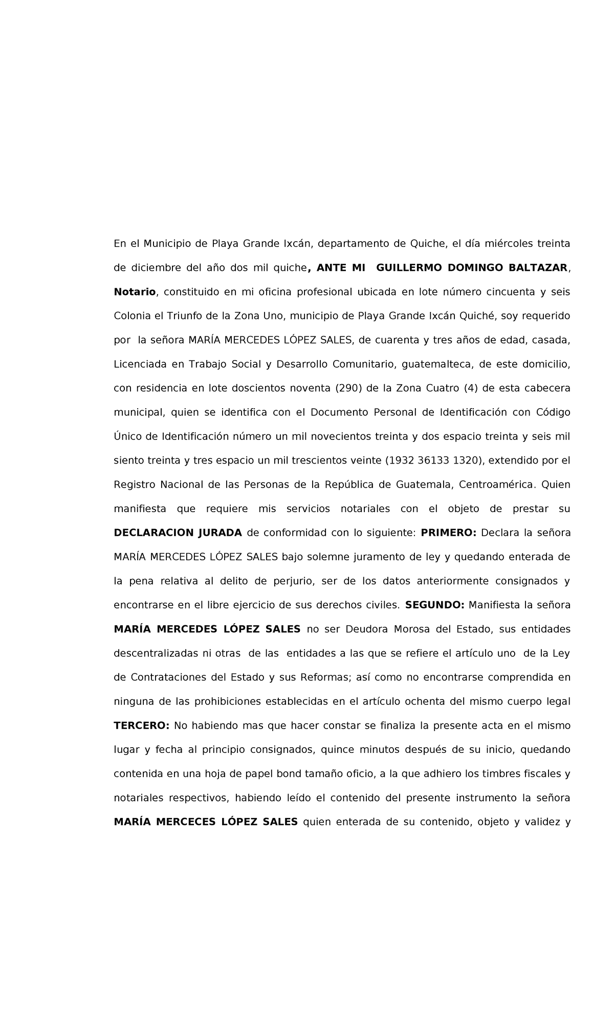 Declaración Jurada de No Ser Deudor del Estado - Playa Grande Ixcán ...