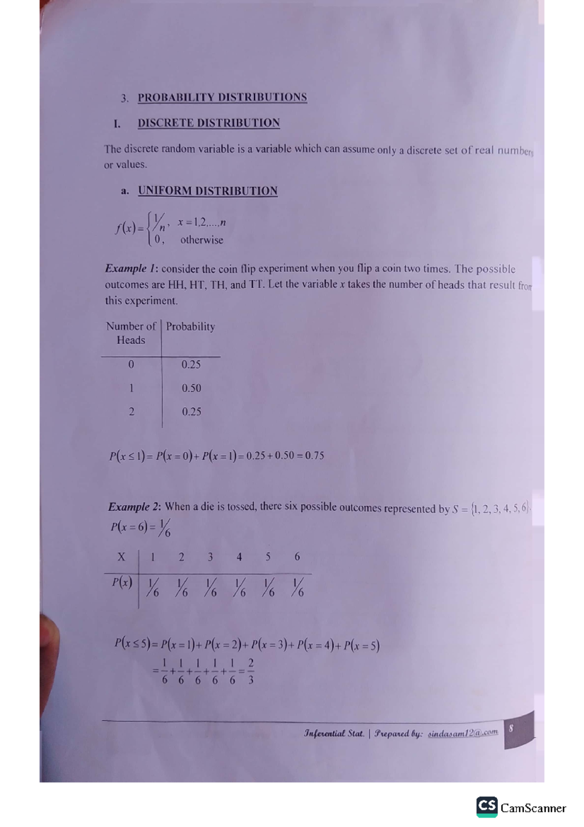 STA142 notes - 3. PROBABILITY DISTRIBUTIONS I. DISCRETE DISTRIBUTION ...