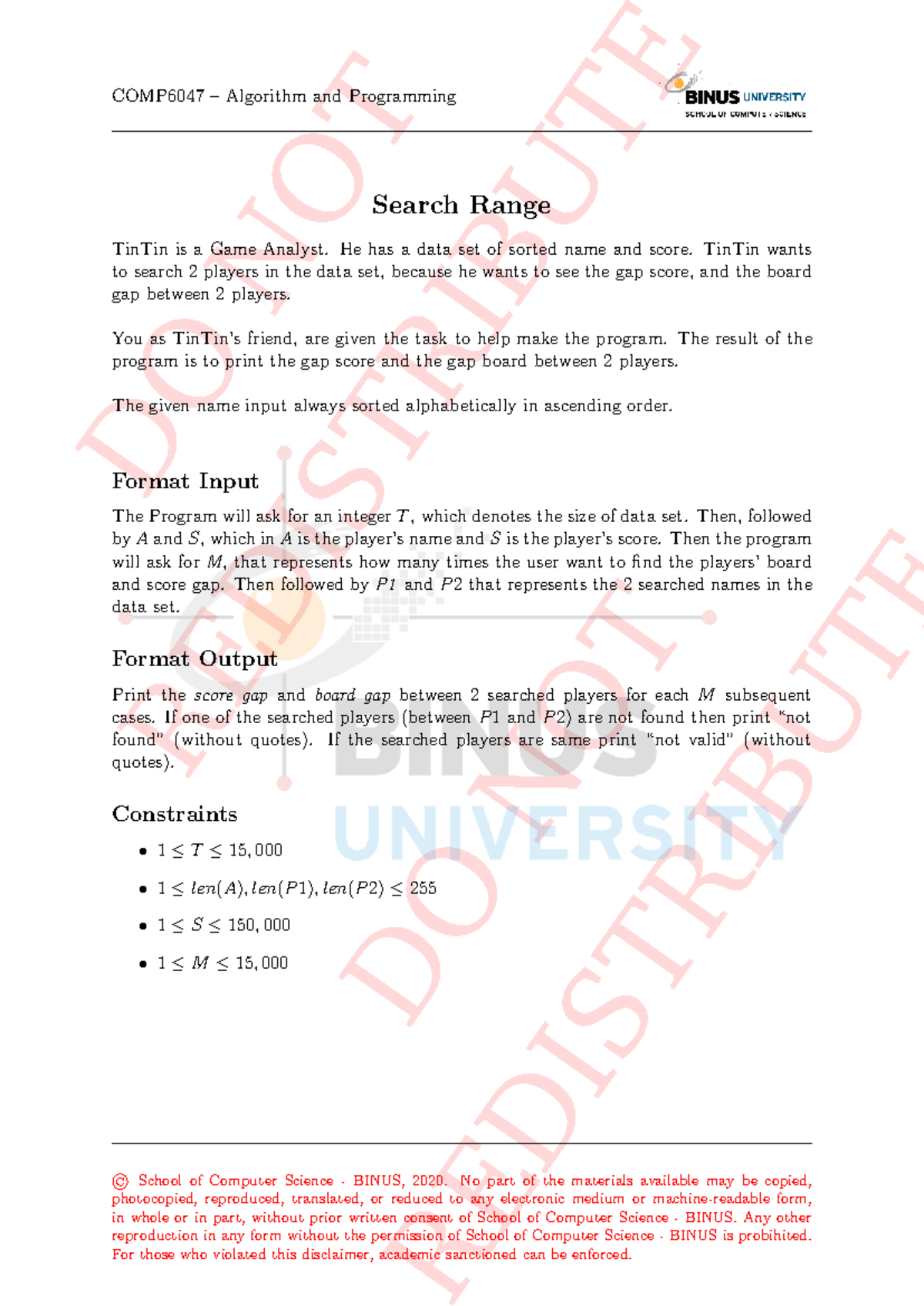 COMP6047 Algorithm and Programming: Player Score Gap Analysis - Studocu