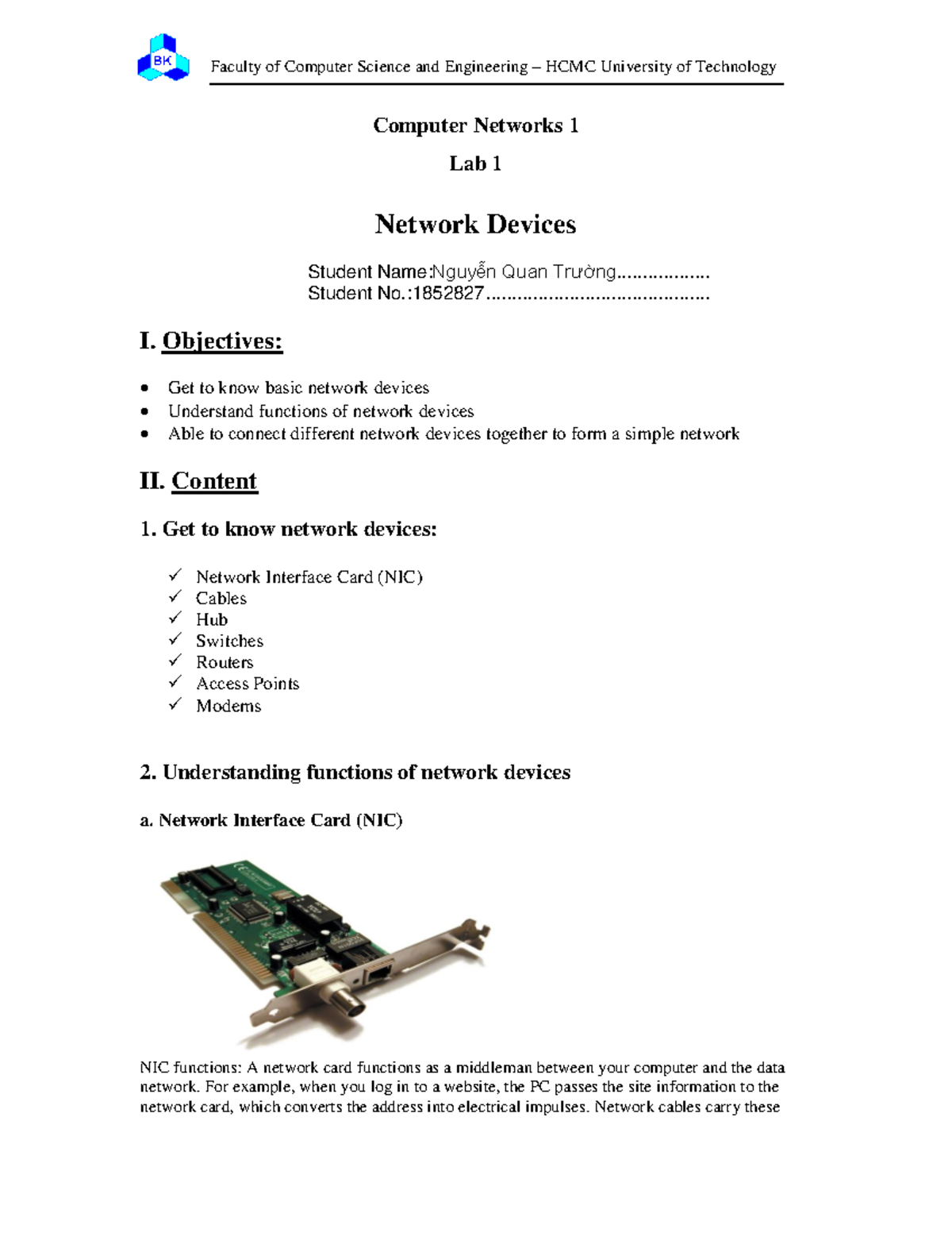 1852827-Network Devices Overview - Lab 1 by Nguyen Quan Truong - Studocu