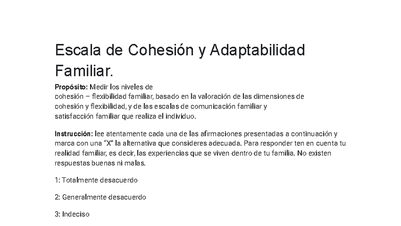 Escala de Cohesión y Adaptabilidad Familiar (Faces IV) - Cuestionario ...