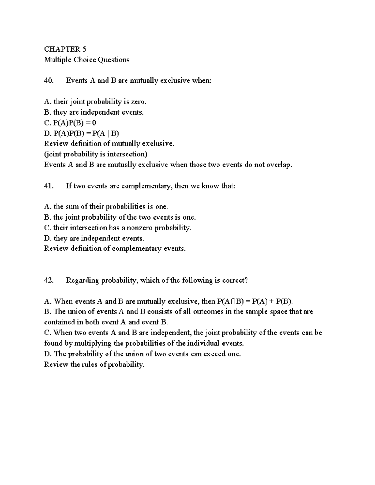 CHAPTER 5 - Practice Questions on Probability Concepts - Studocu