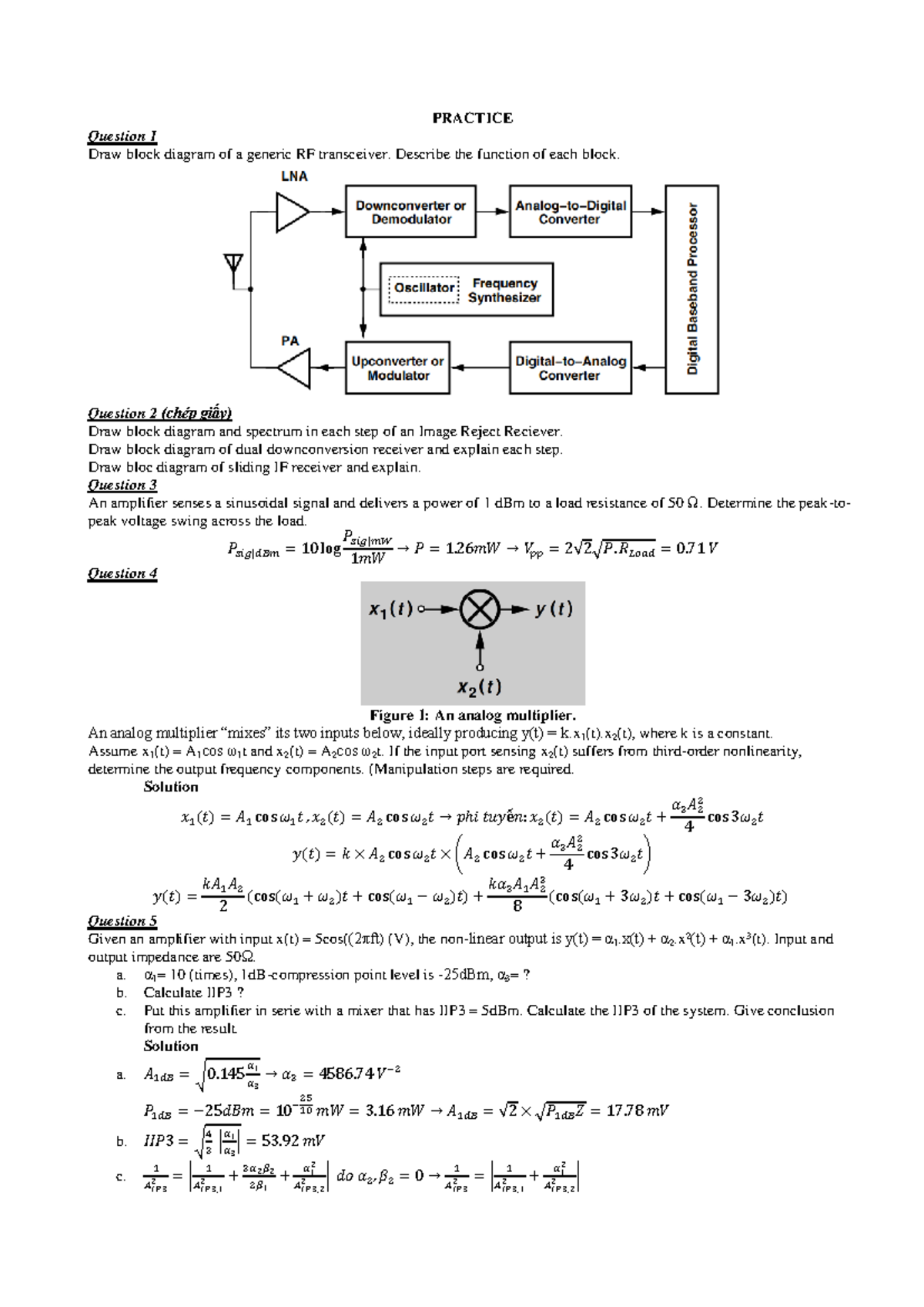 CK Đề Cương Tương Tự 2: RF Transceiver & Receiver Design Questions ...