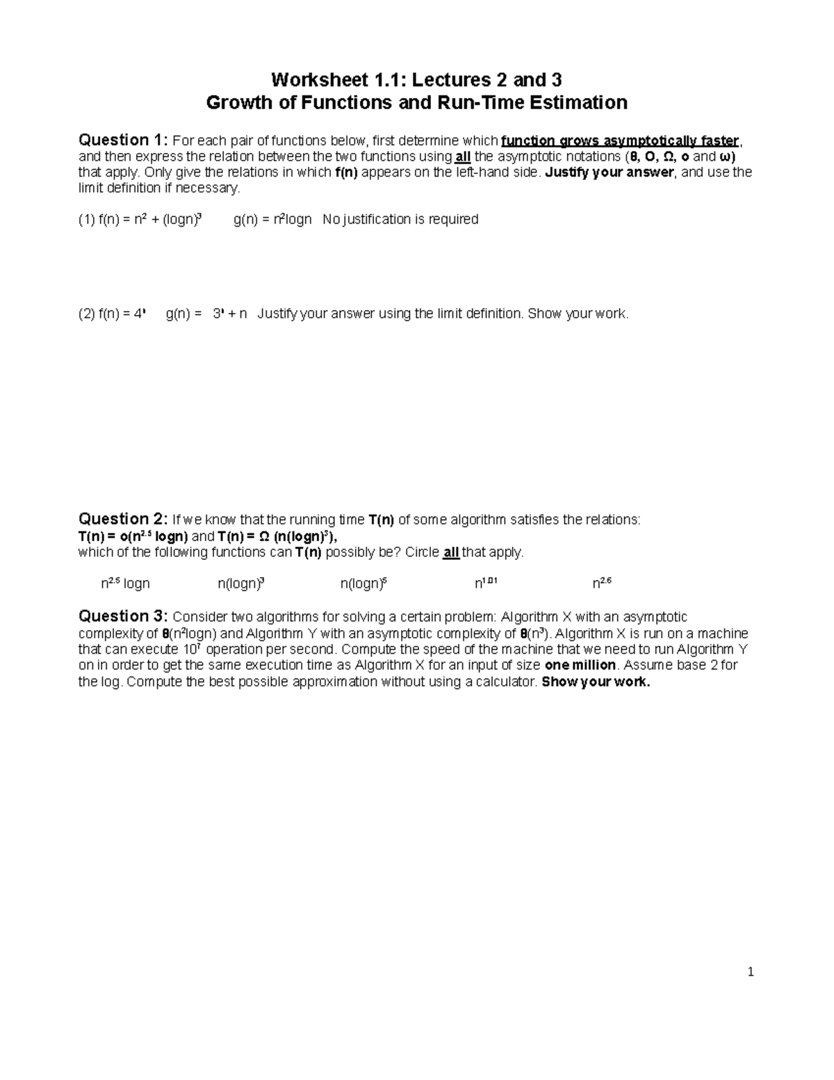 WS 1: Time Complexity Analysis of Functions and Algorithms - Studocu
