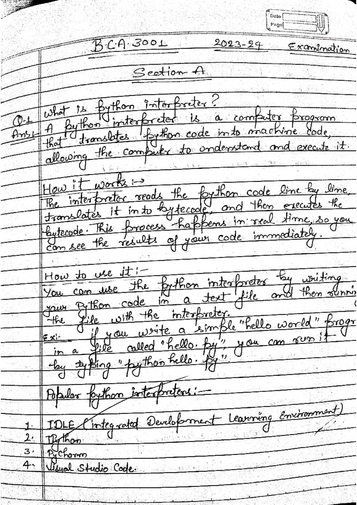 Python-BCA-3001 Lecture 45 Notes: Exception Handling Overview - Studocu