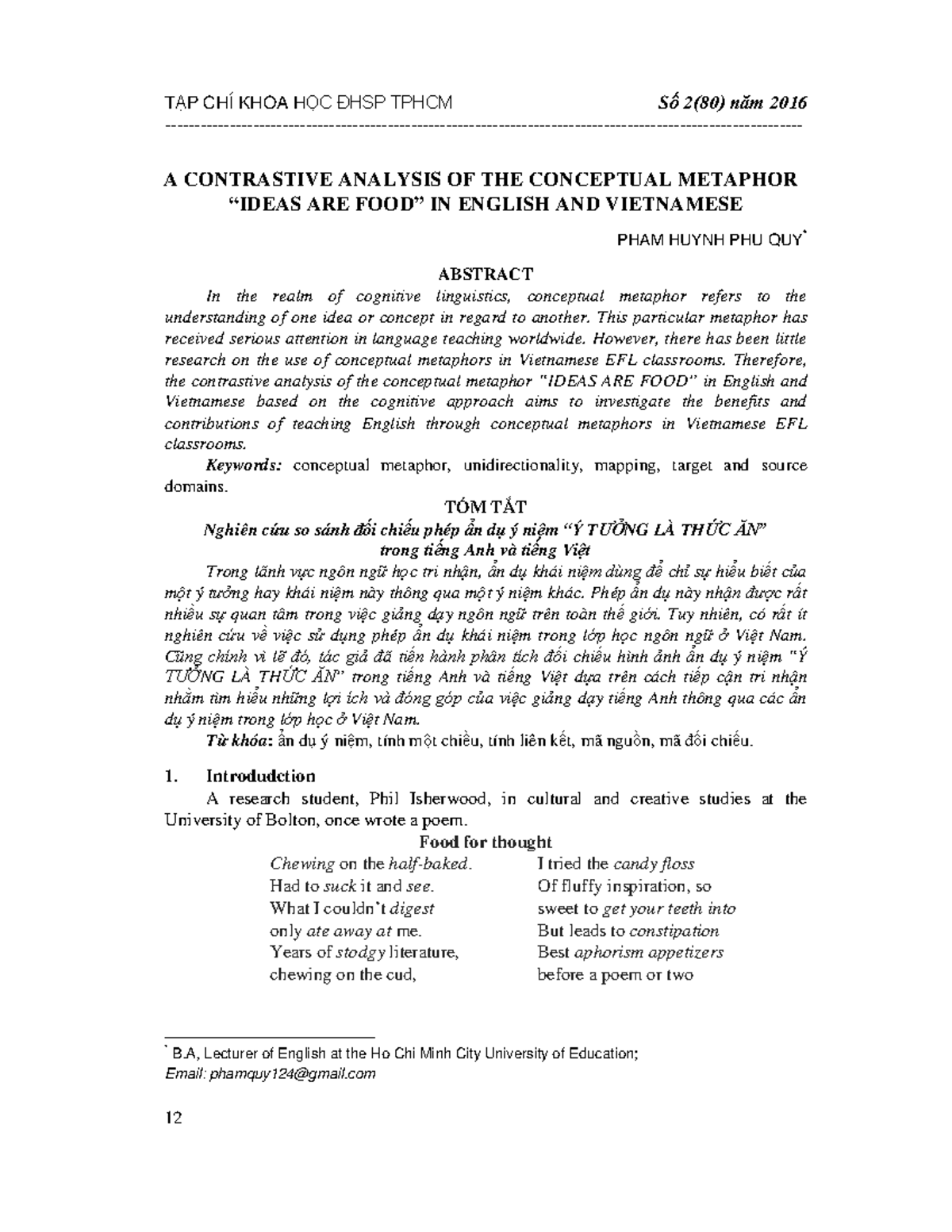 Contrastive Analysis of "IDEAS ARE FOOD" Metaphor in English ...