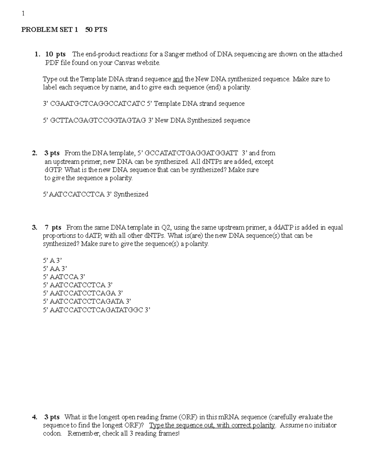 Genetics Problem Set 1: DNA Sequencing and Replication Analysis - Studocu