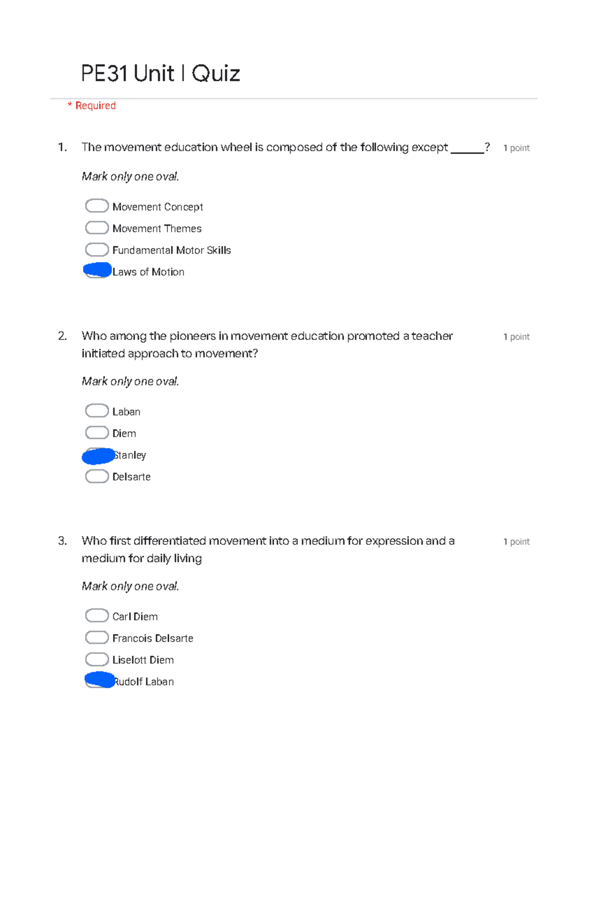 PE31 Quiz-1: Unit 1 Movement Concepts and Theories - Studocu