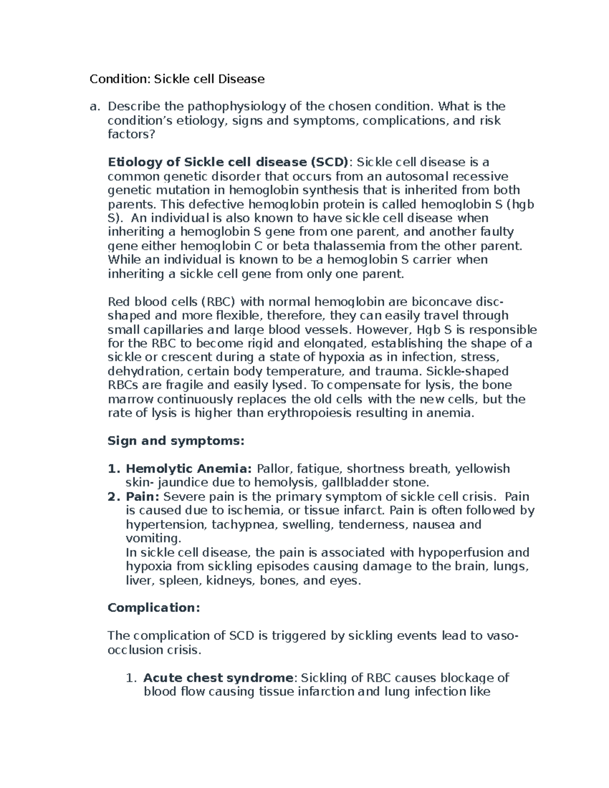 Week 5 Case Study: Sickle Cell Disease Pathophysiology and Diagnosis ...