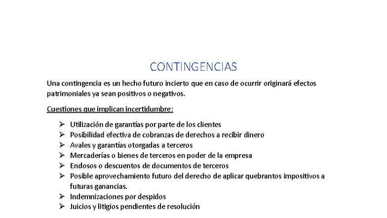Contingencias: Resumen y Tratamiento Contable - Resumen de Conceptos ...