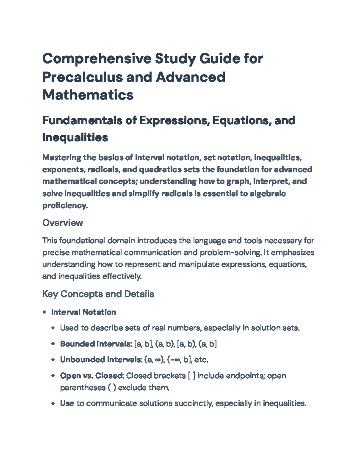 Comprehensive Study Guide for Precalculus (Final Exam Review) - Studocu