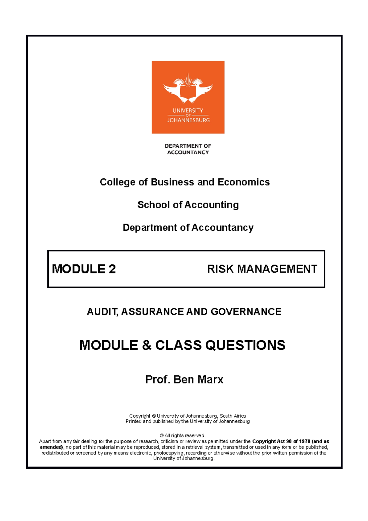 Module 2 - Risk Management - Module (2022) - College of Business and ...