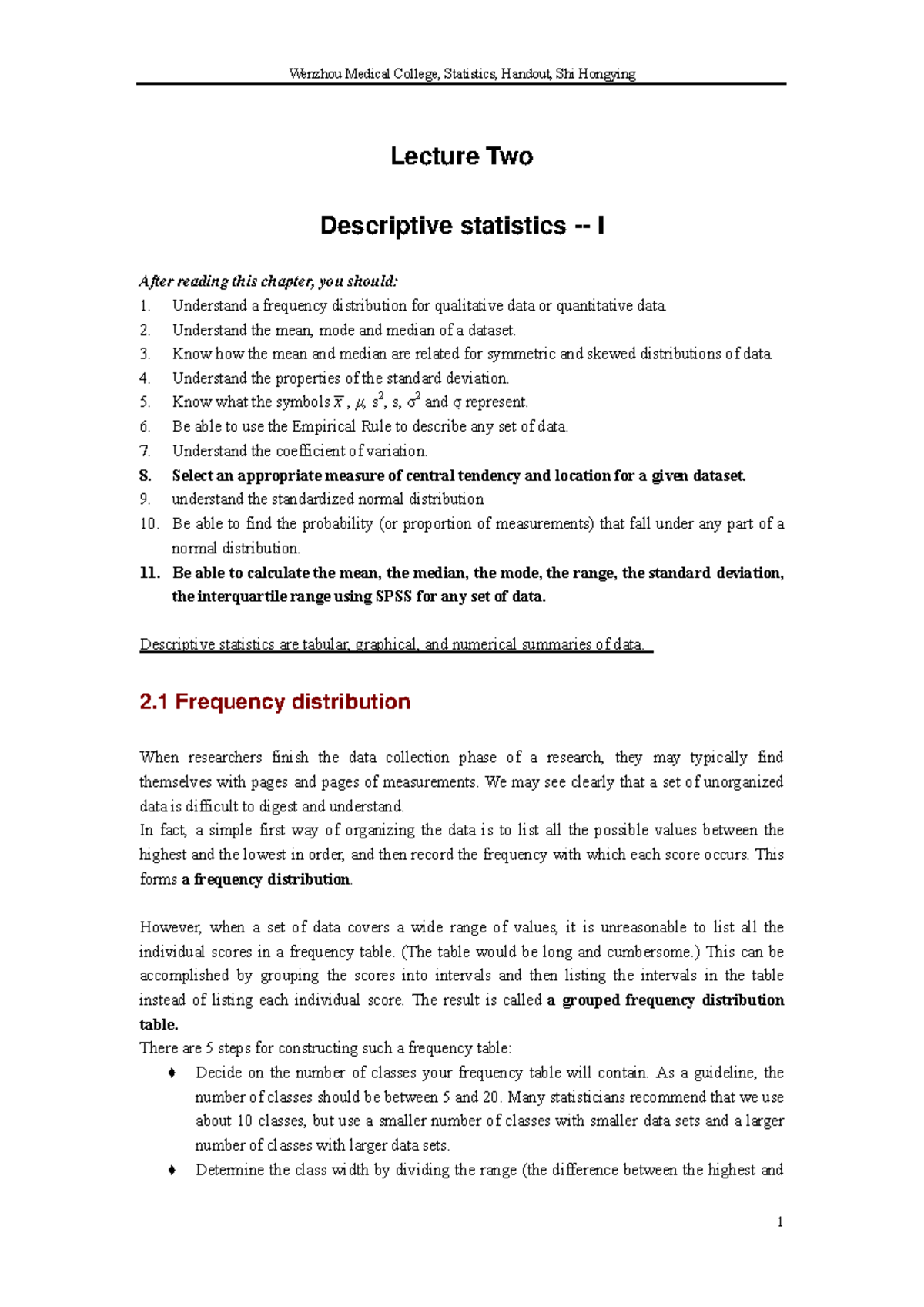 Lecture 2: Descriptive Statistics and Frequency Distributions - Studocu